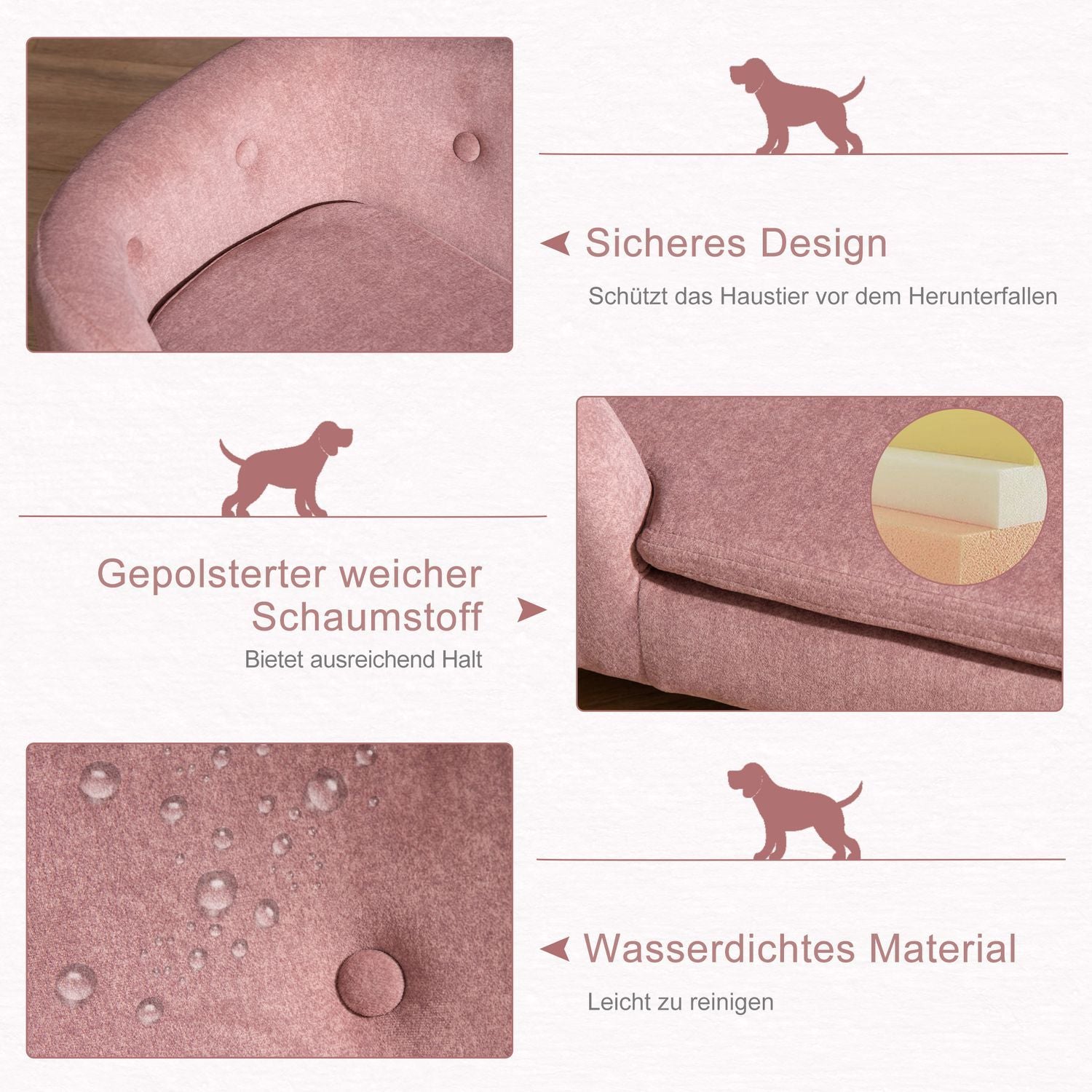 Hundeseng Hundesofa Hundesofa Hundematte Med pute Baklomme Plysjskum Furu Rosa 70 X 47 X 30 Cm