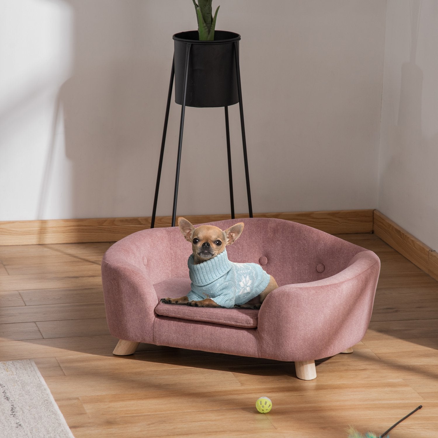 Hundeseng Hundesofa Hundesofa Hundematte Med pute Baklomme Plysjskum Furu Rosa 70 X 47 X 30 Cm