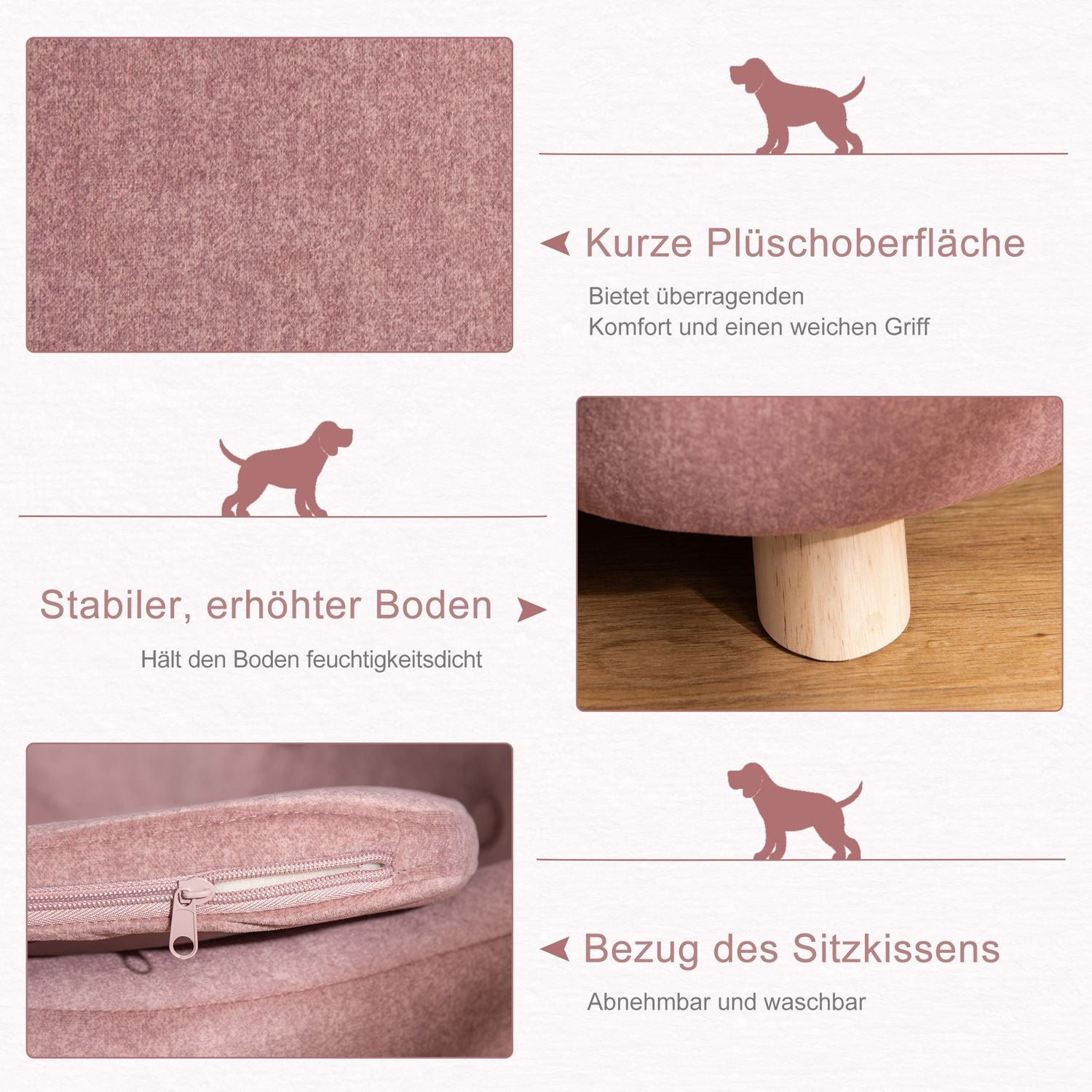 Hundeseng Hundesofa Hundesofa Hundematte Med pute Baklomme Plysjskum Furu Rosa 70 X 47 X 30 Cm