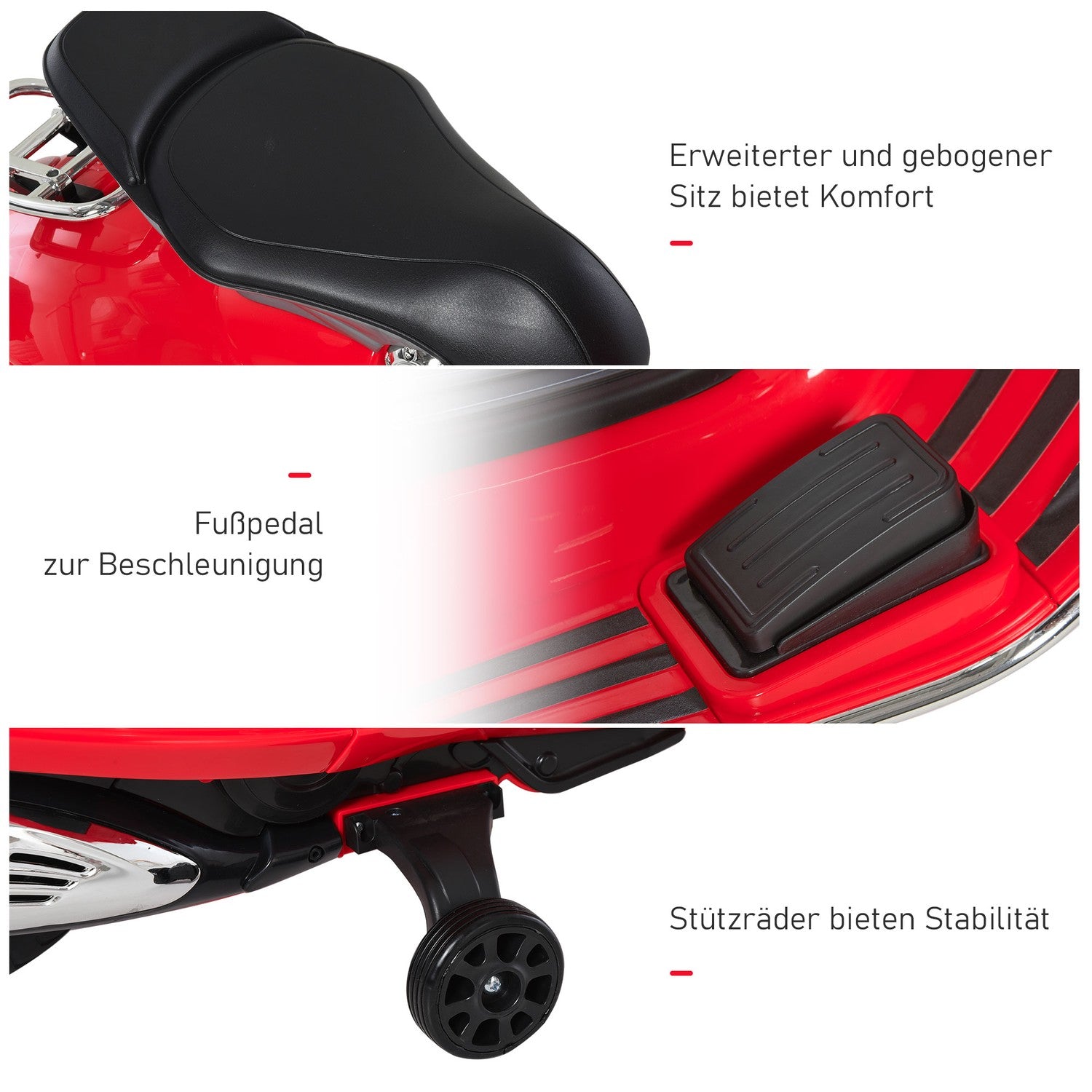 Elmotorcykel för barn med MP3 & lampor, röd