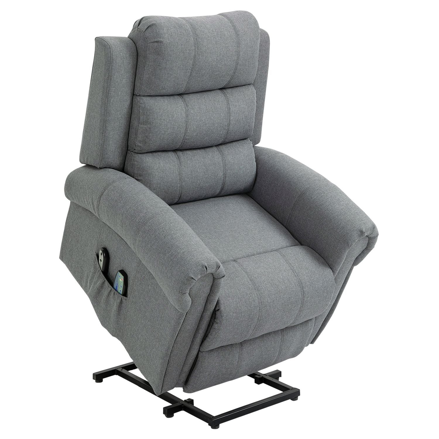 Elliftstol, Massage & Värme, Fjärrkontroll, Grå Linne