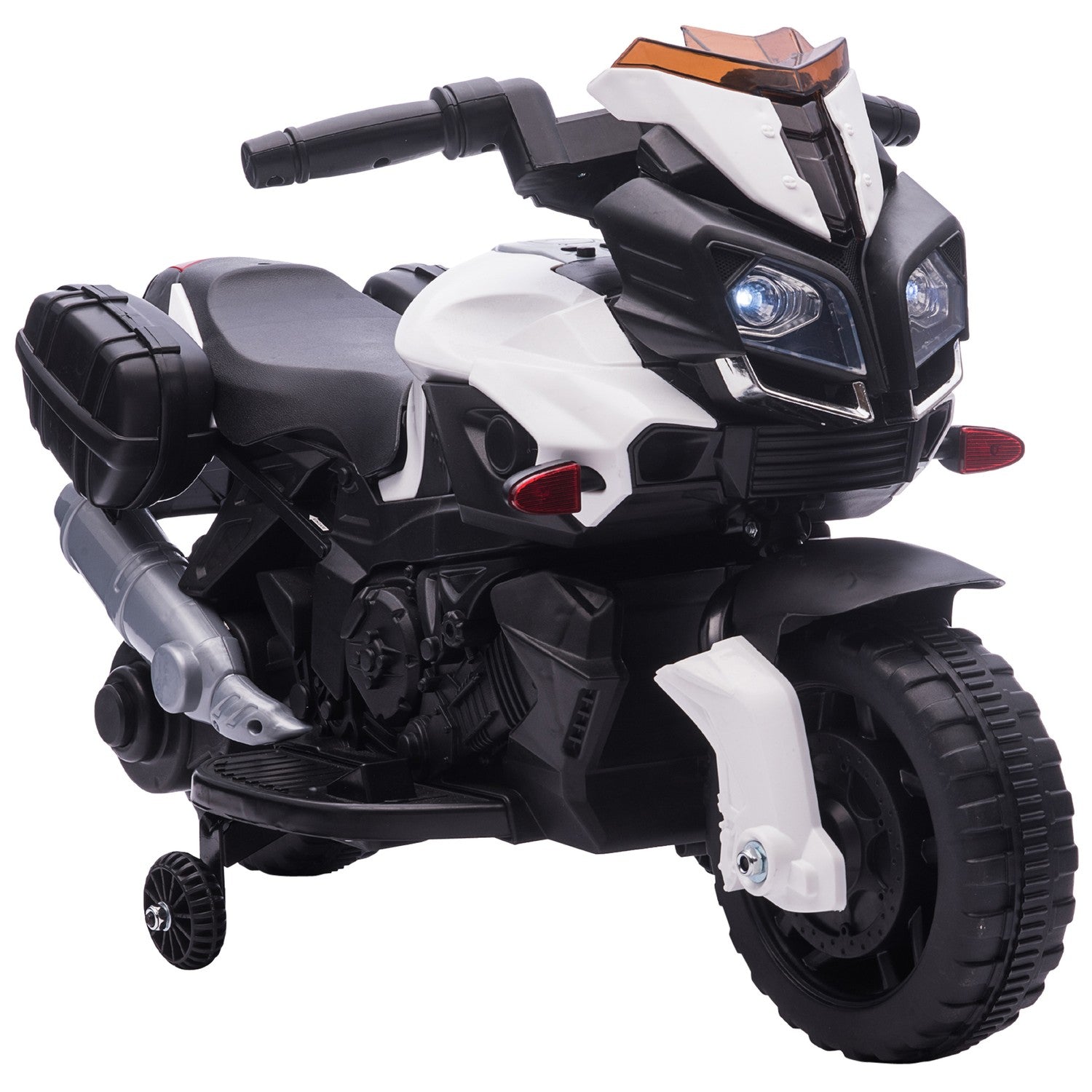 Elmotorcykel för barn 6V, LED-lampor, Svart/Vit