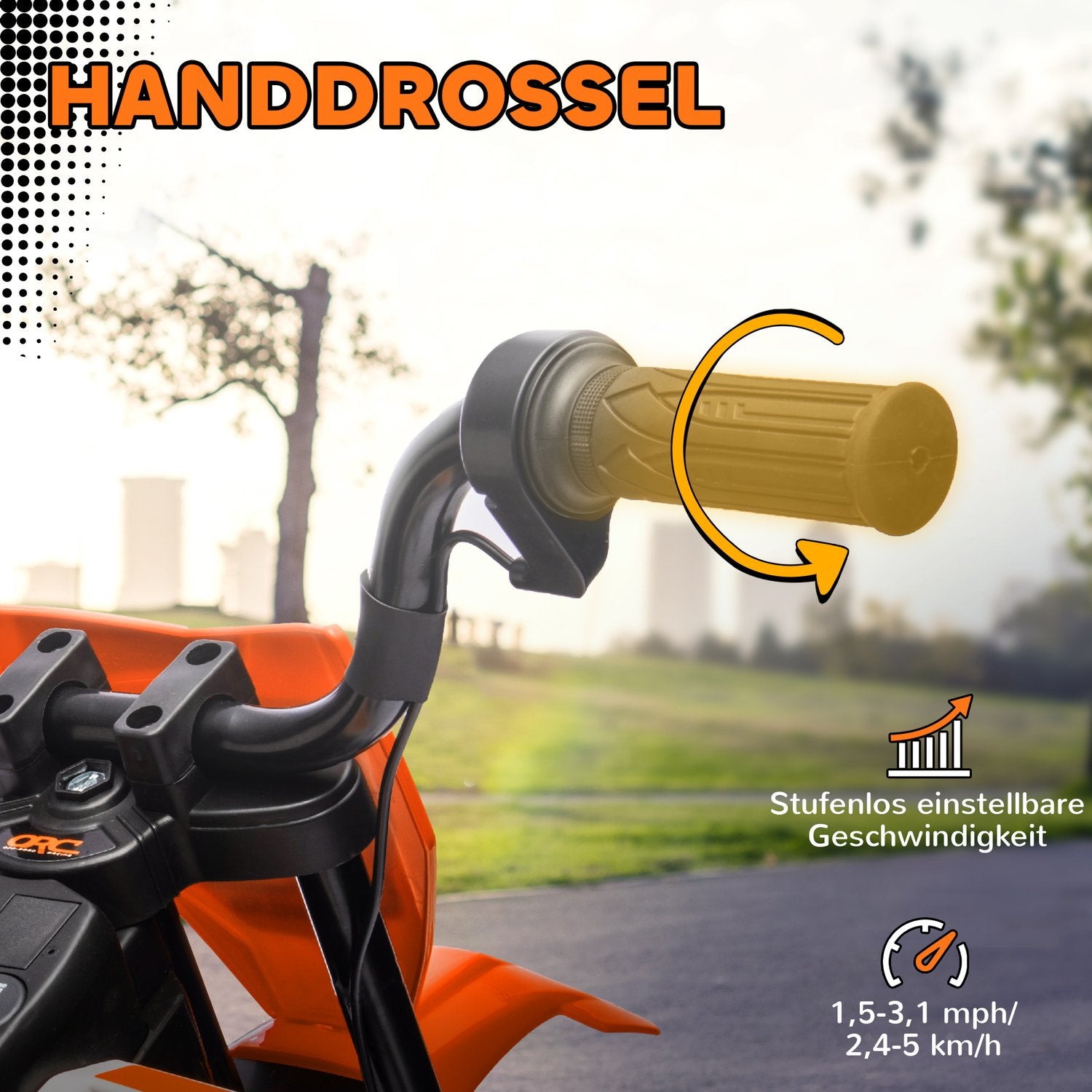 Elmotorcykel för barn, 12V, Musik, Träningshjul, Orange