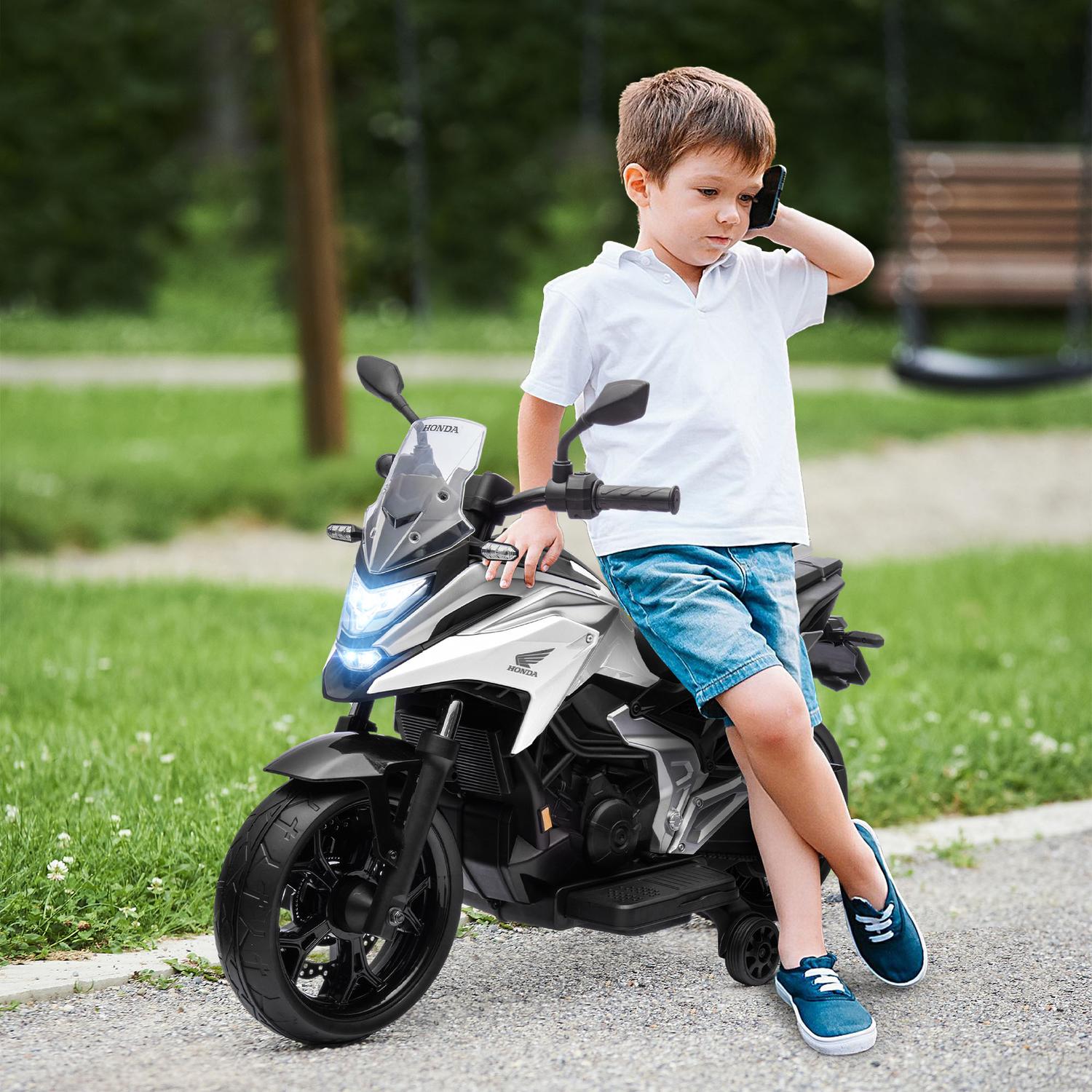 Barns 12V elmotorcykel, USB, LED, Vit