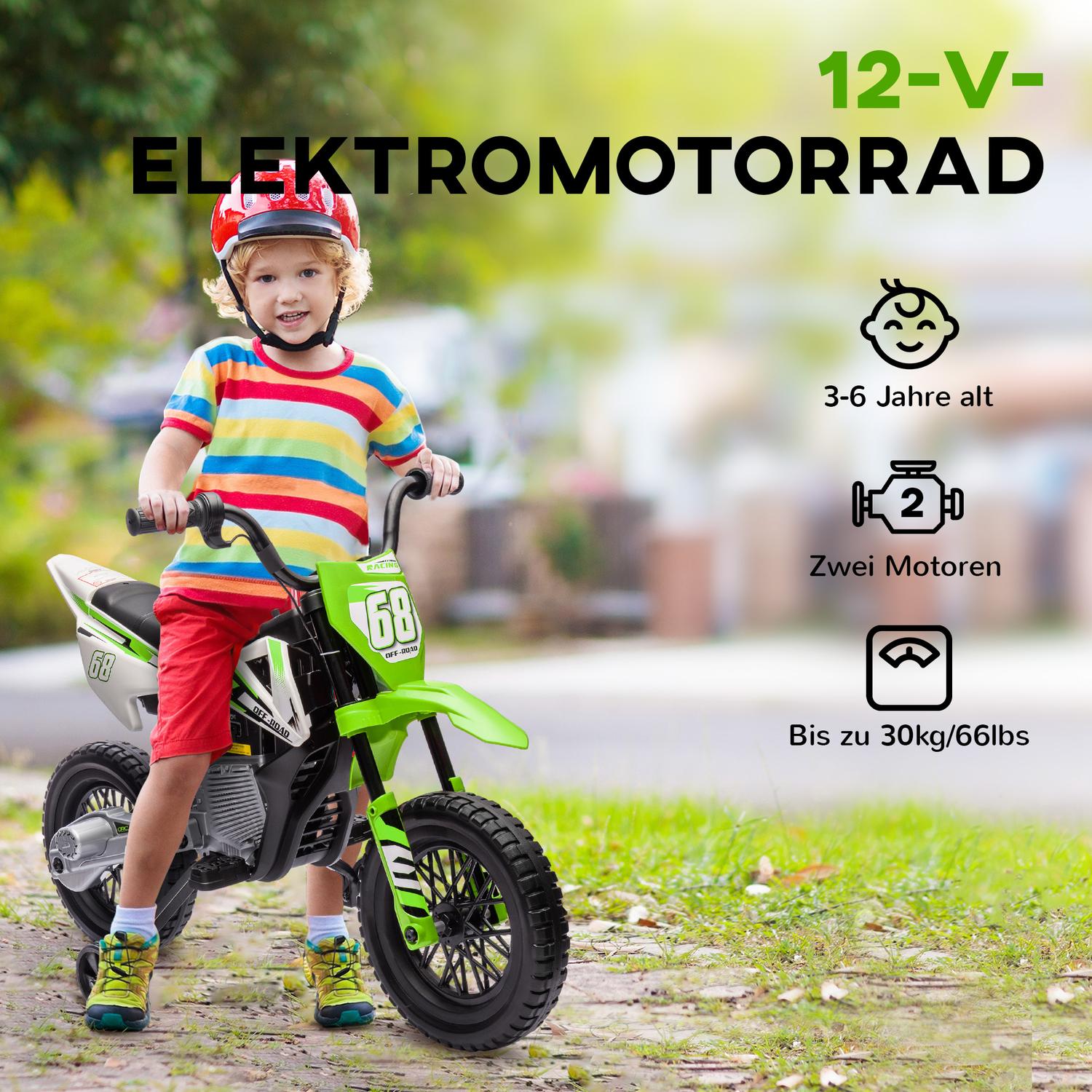 Elmotorcykel för barn, 12V, musik, 3-6 år, grön