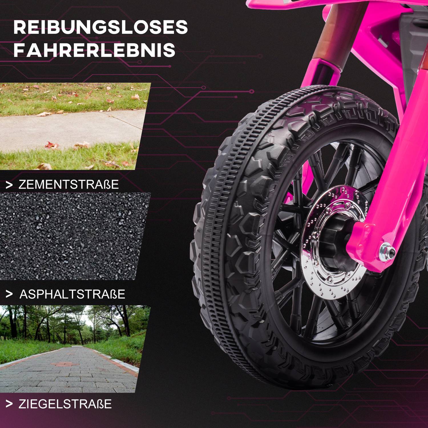 Elmotorcykel för barn, 12V, rosa, med träningshjul