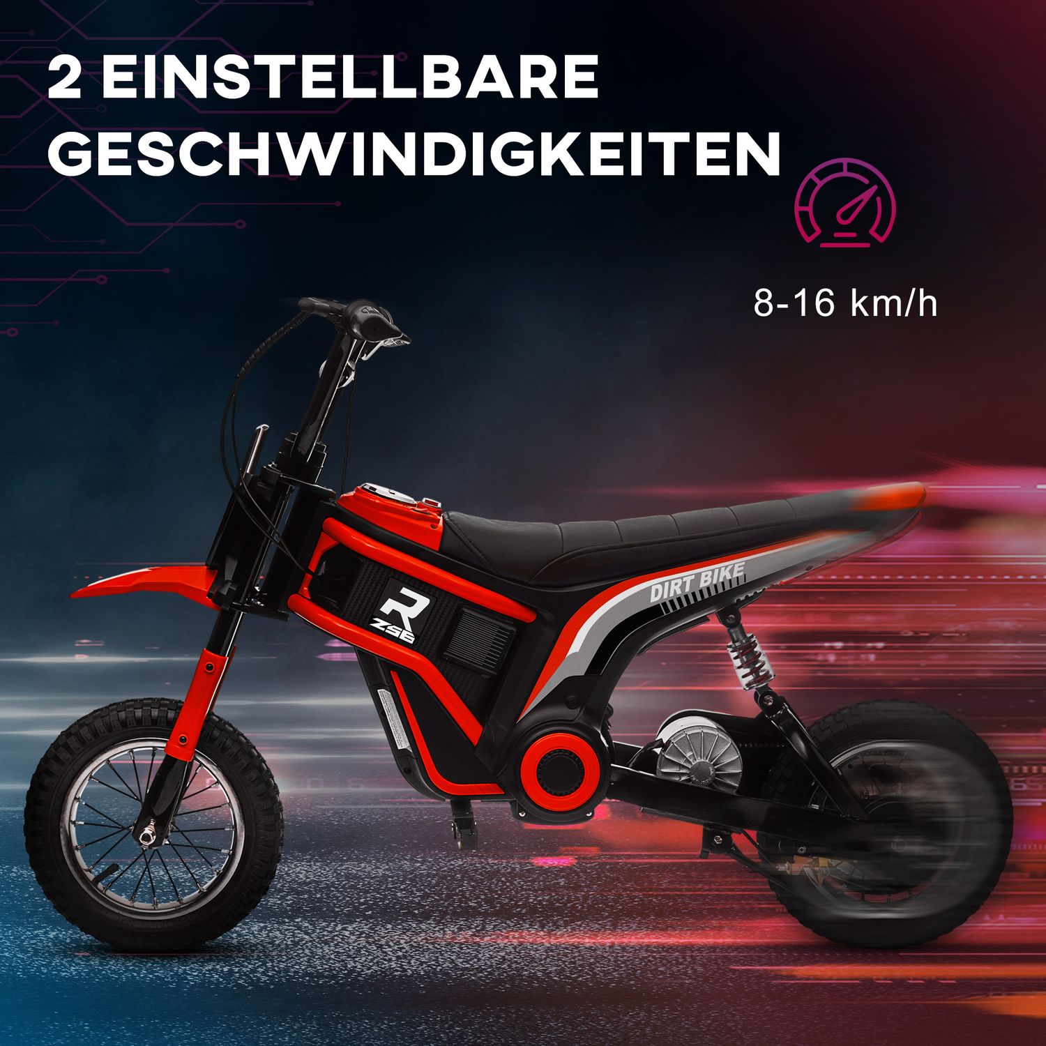 Elmotorcykel för barn, 24V 350W, 8-16 KMH, 12"" däck