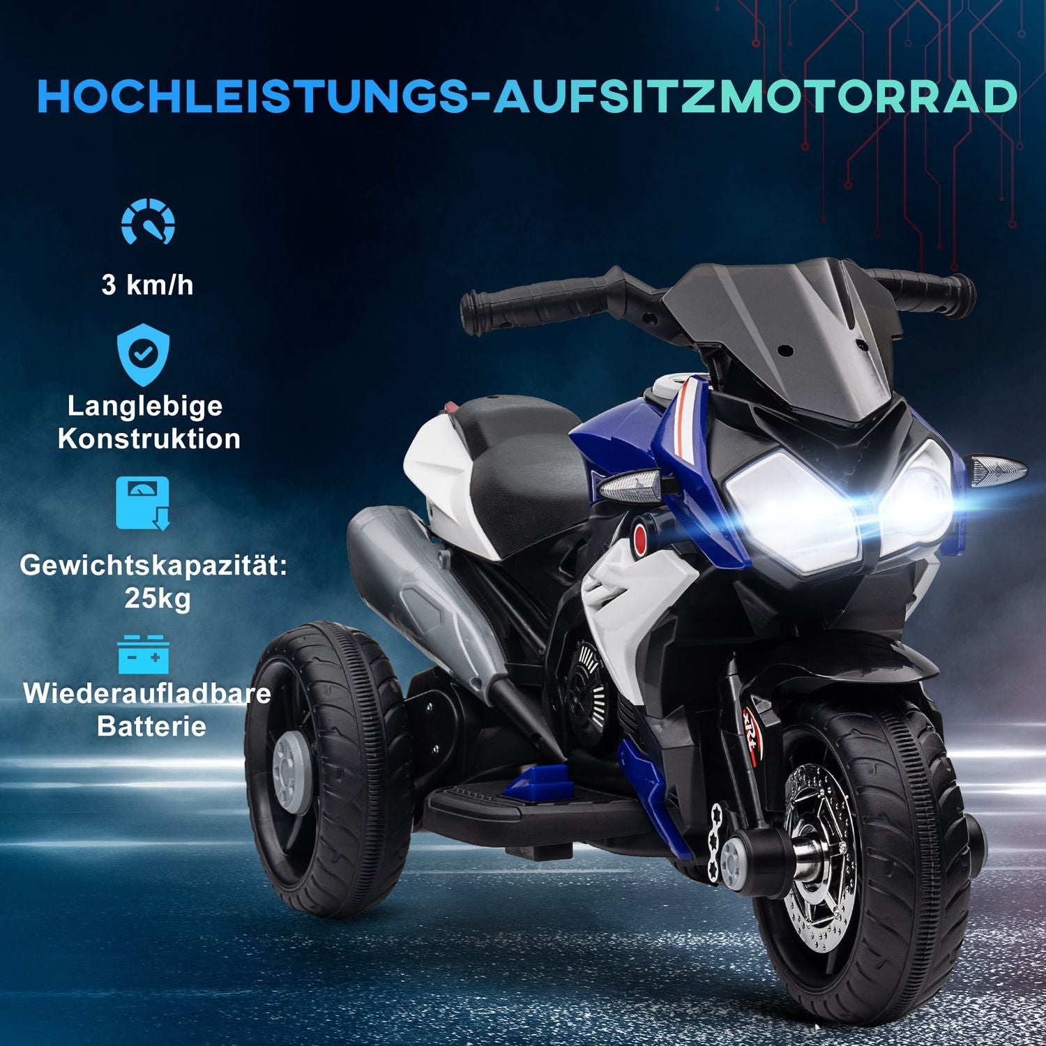 Elmotorcykel för barn – 3 km/h, ljus och ljud, 3-5 år