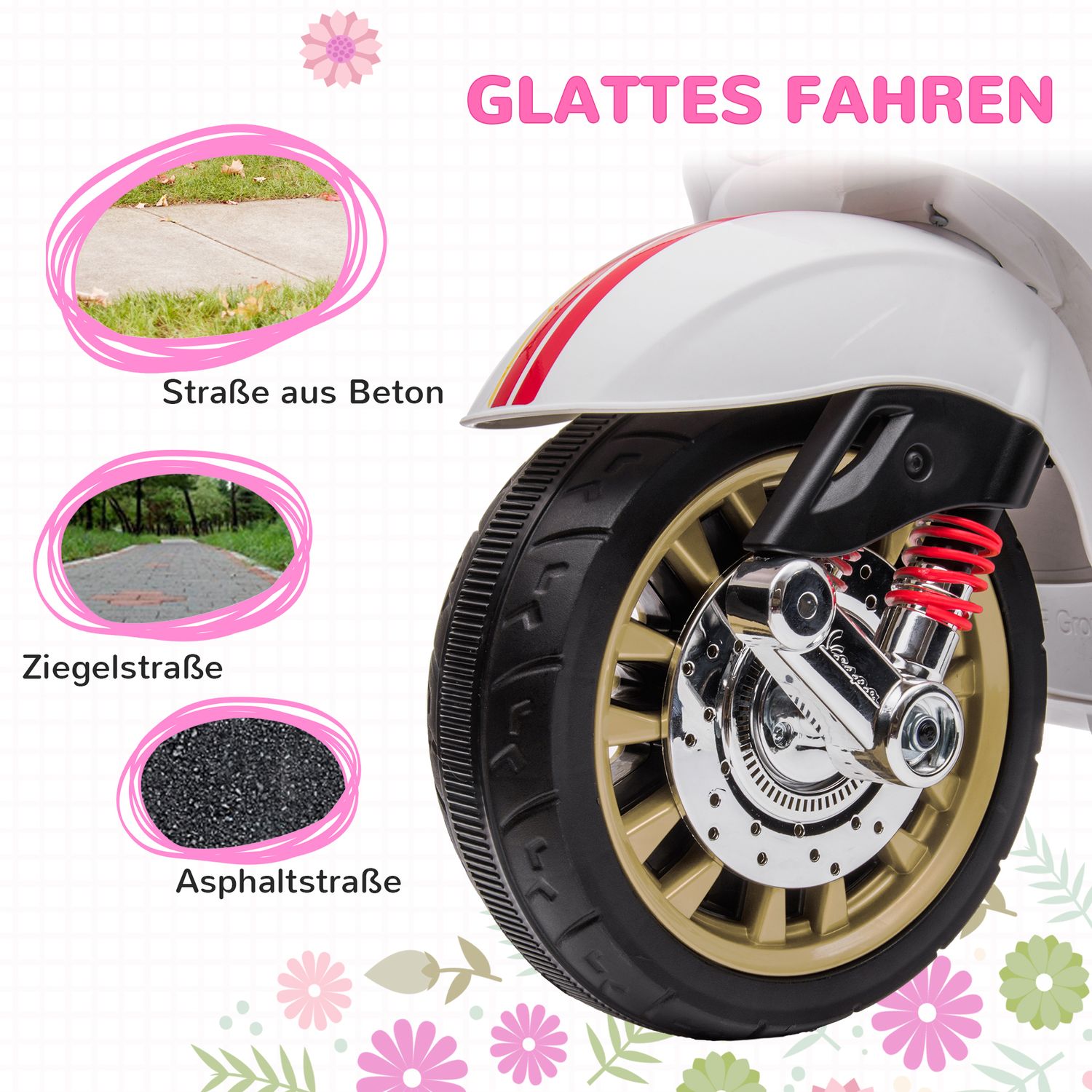 Barns 6V elmotorcykel med MP3, LED, USB, Vit