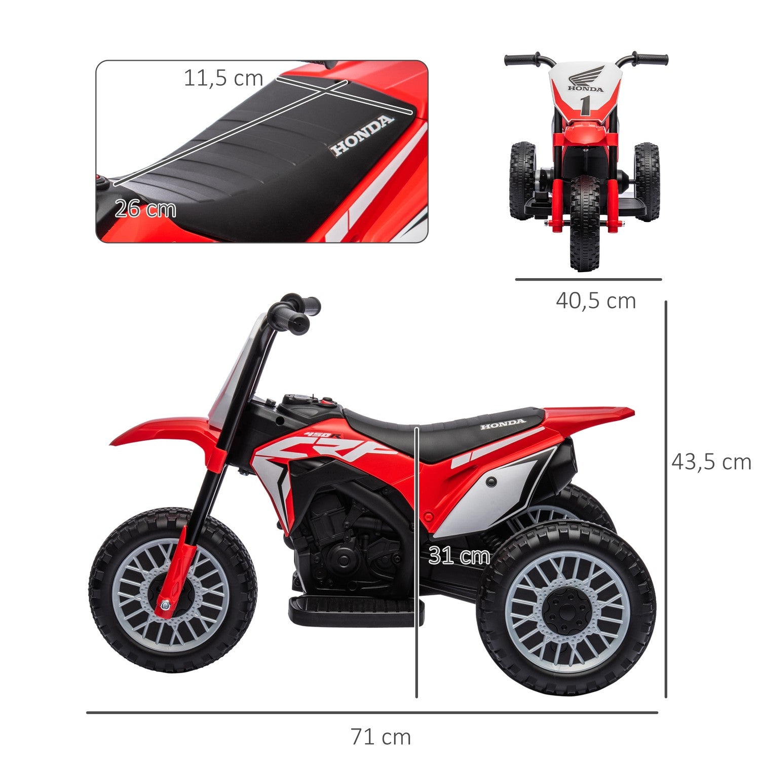 6V elmotorcykel för barn med horn och musik, röd