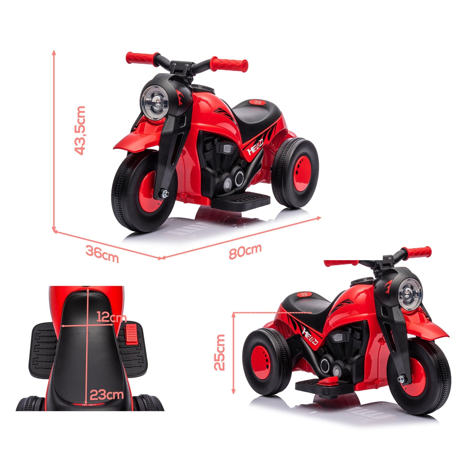 Elmotorcykel för barn, 6V med musik, 2,5-3 km/h, 2-5 år