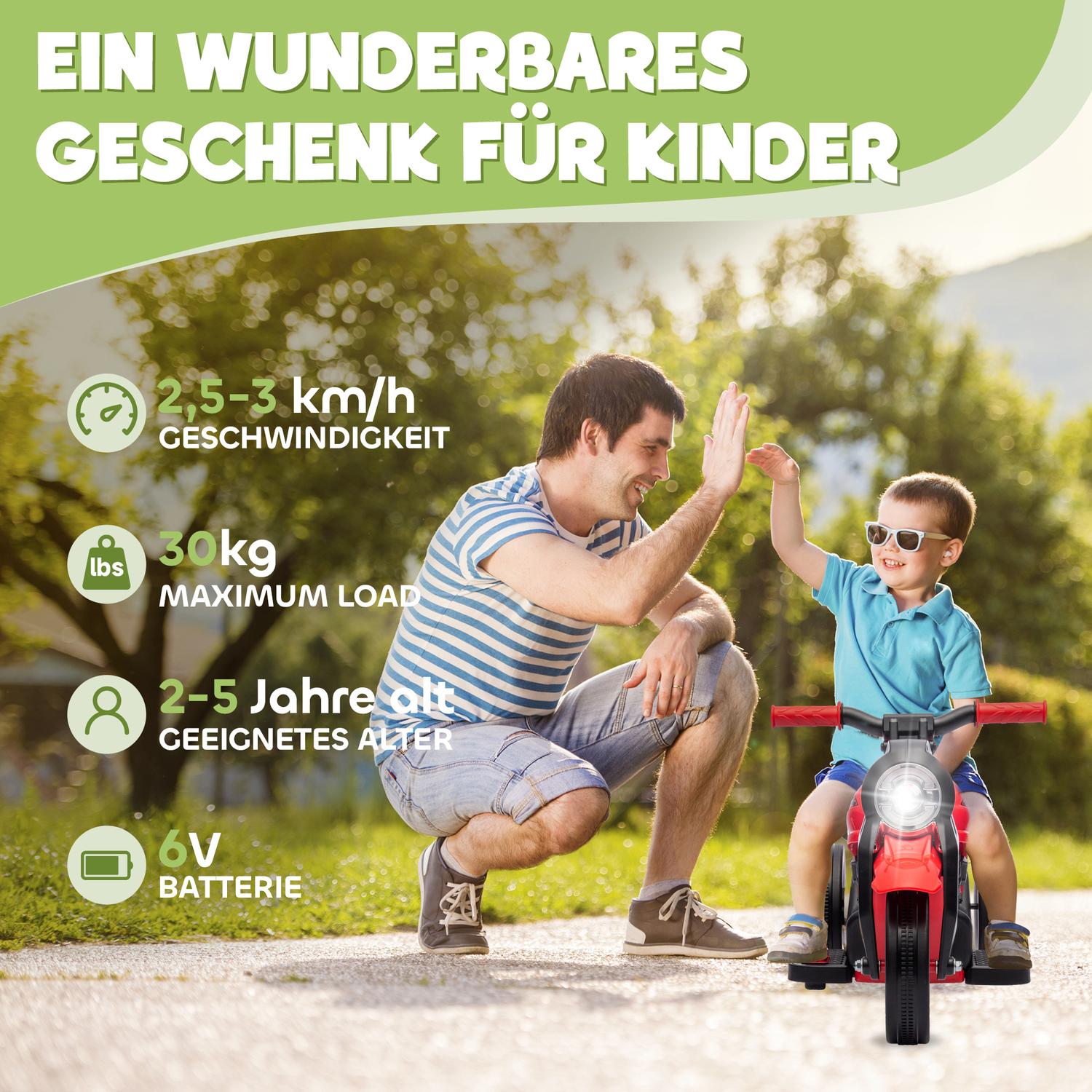 Elmotorcykel för barn, 6V med musik, 2,5-3 km/h, 2-5 år