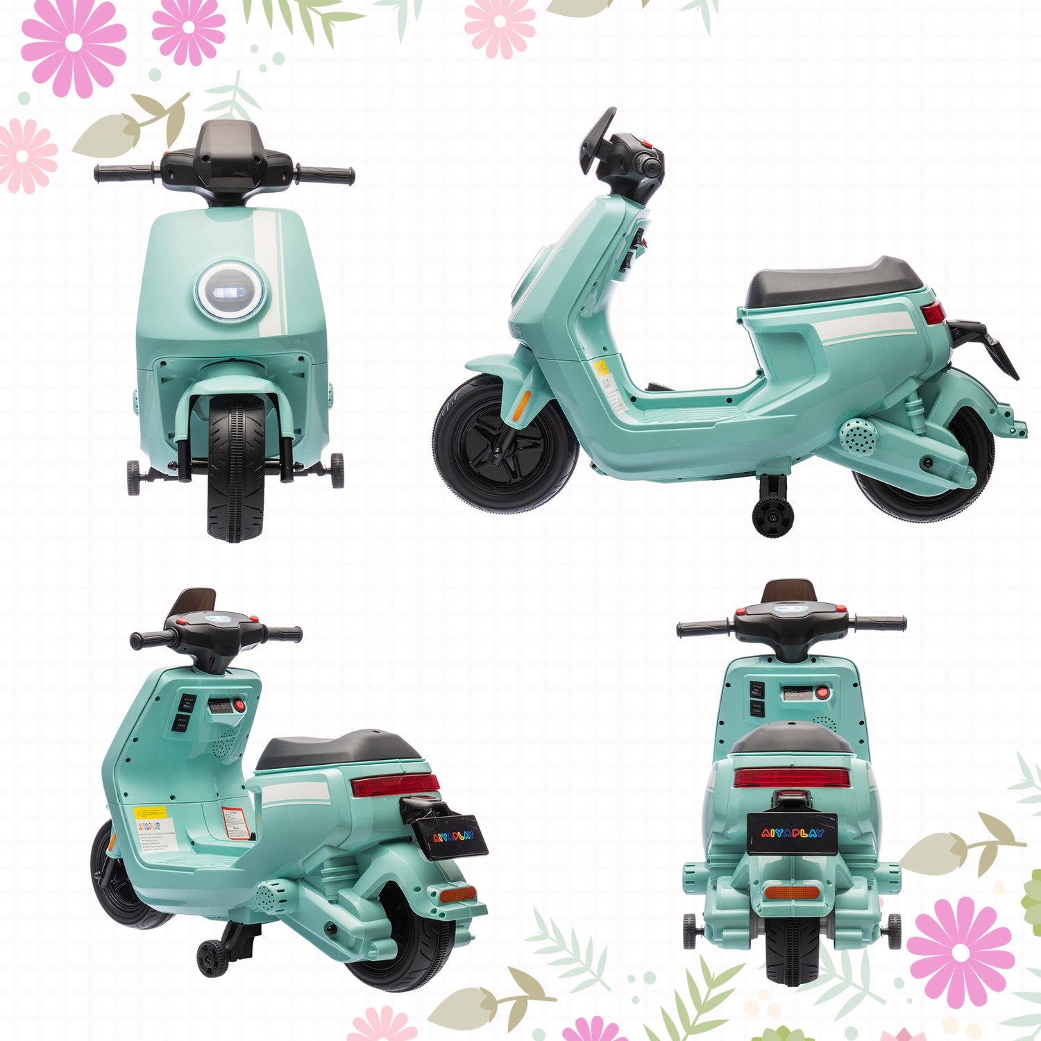 Elmotorcykel för barn 6V med musik och ljus, grön