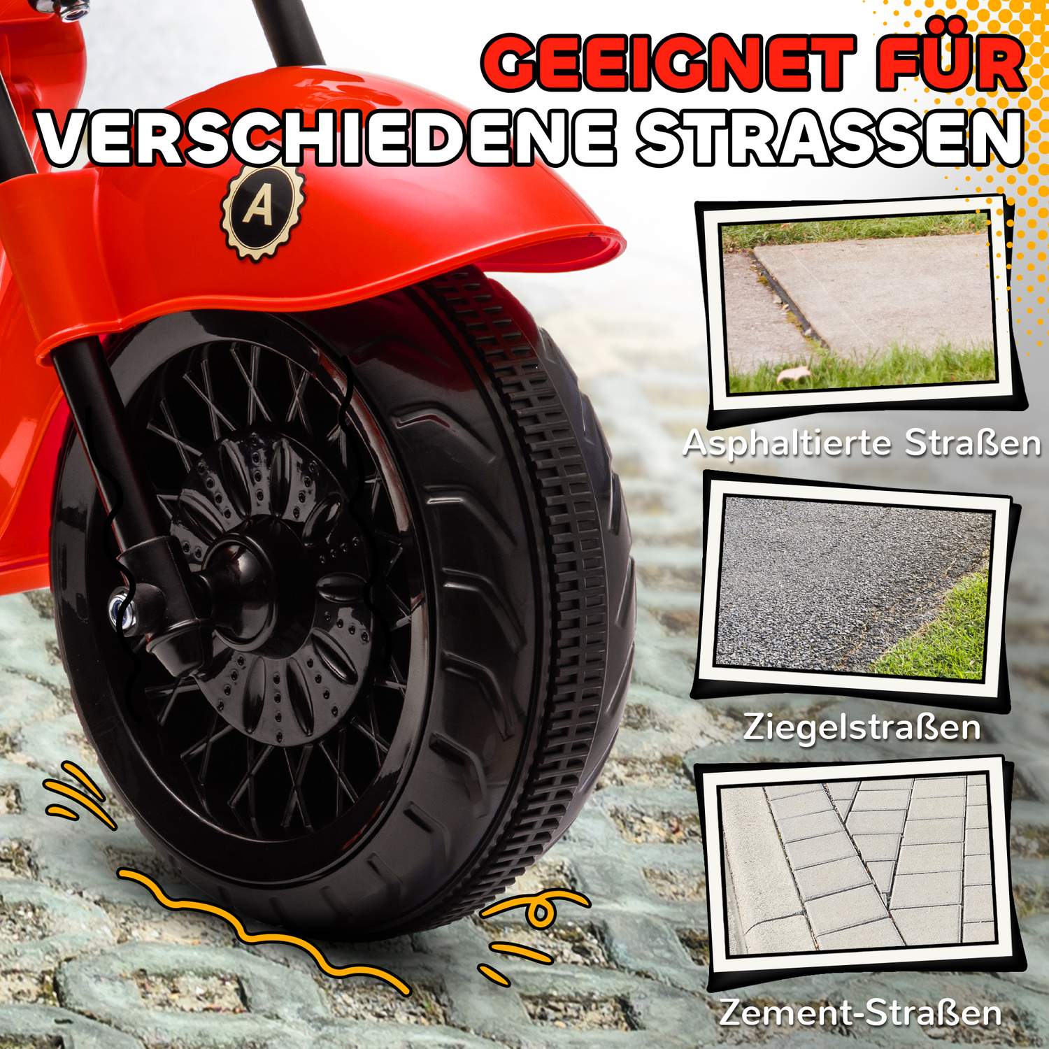 Elmotorcykel för barn, LED, Musik, 3-6 år, Röd