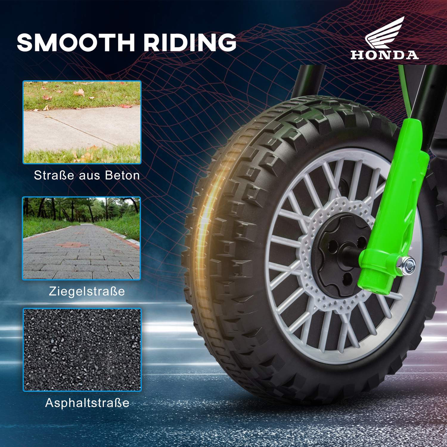 Elmotorcykel för barn, grön, 6V, med horn och musik