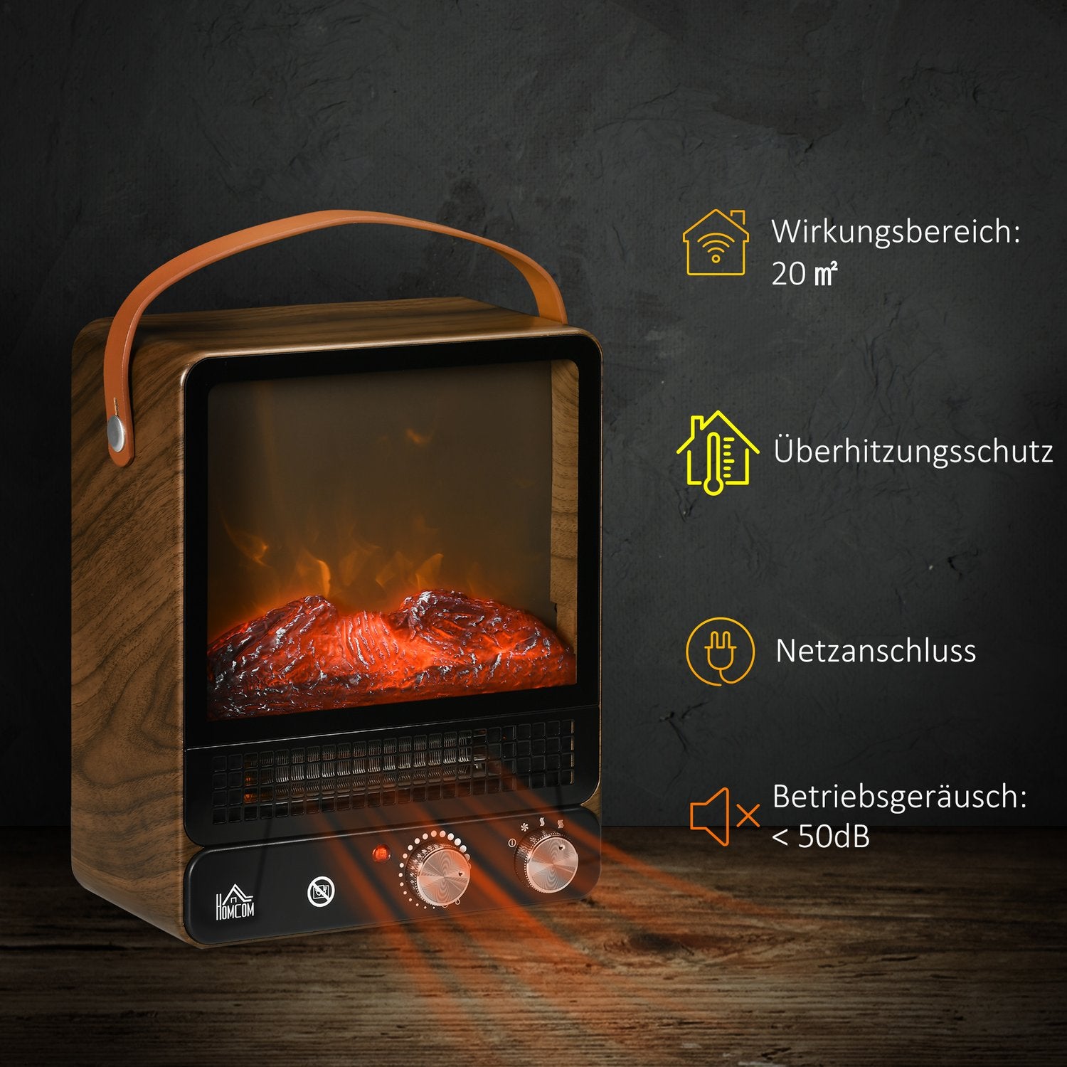 Elspis 750/1500W, Flameffekt, Lågt ljud