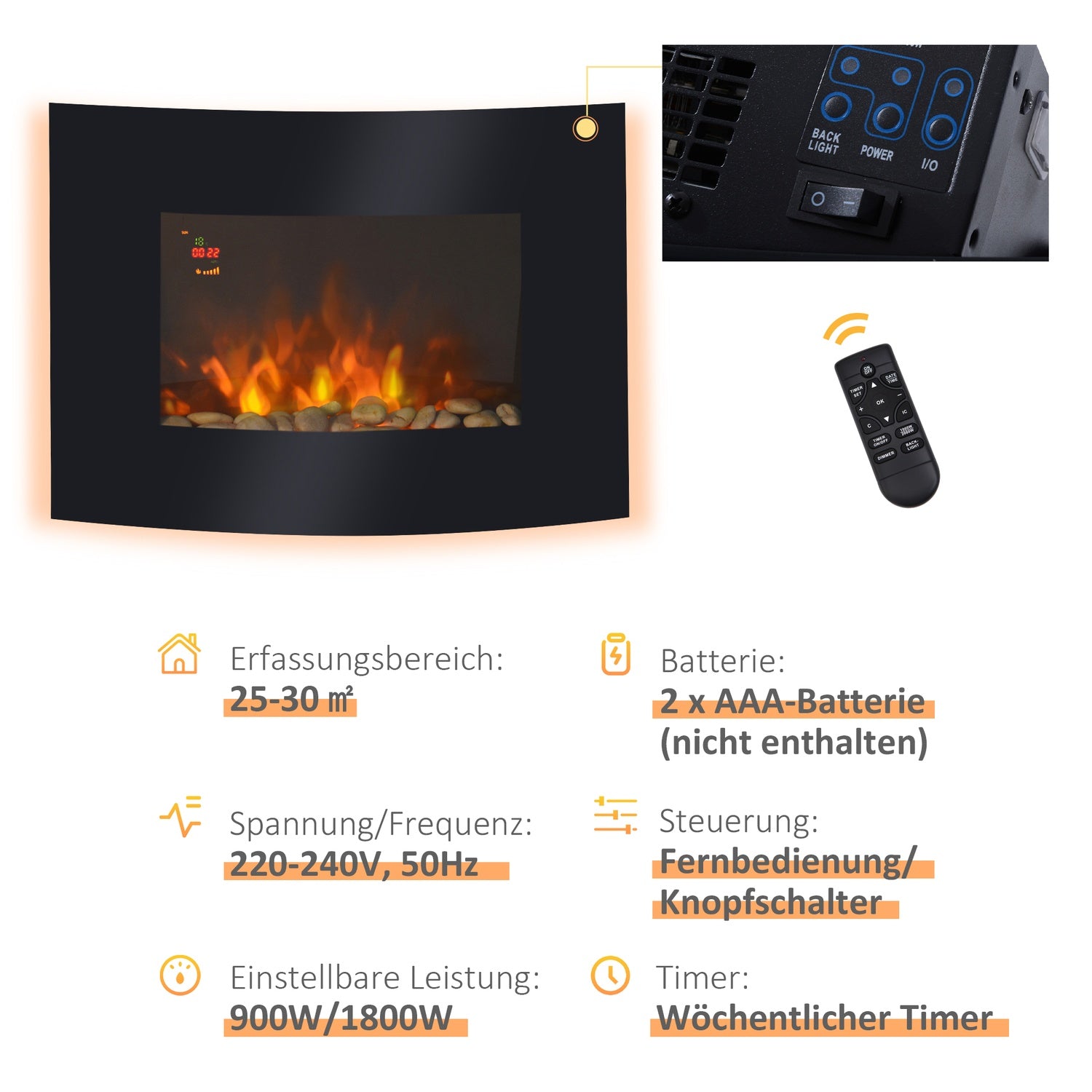Elektrisk vägg öppen spis 65cm – Mysig Atmosphere Enhancer