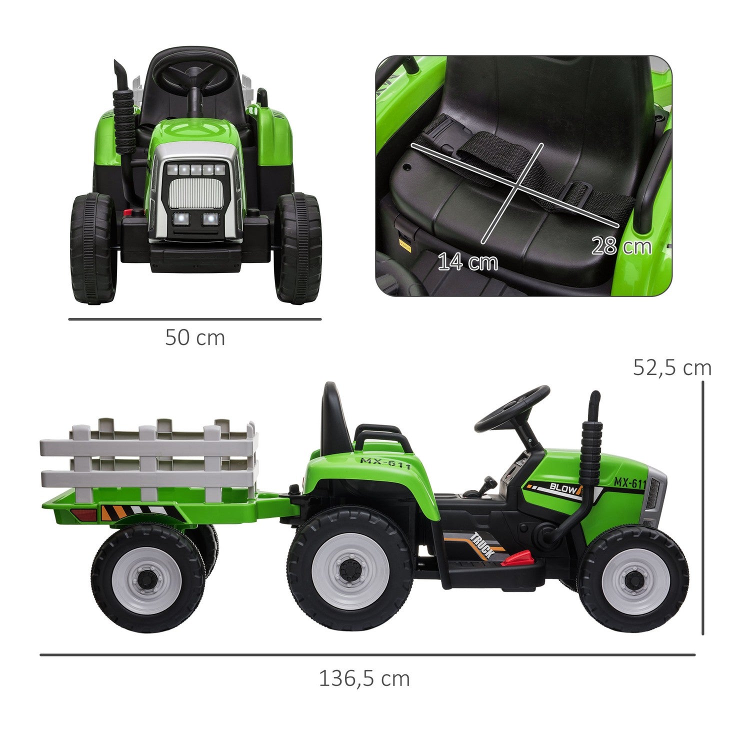 Elektrisk åktraktor för barn med släp och fjärrkontroll