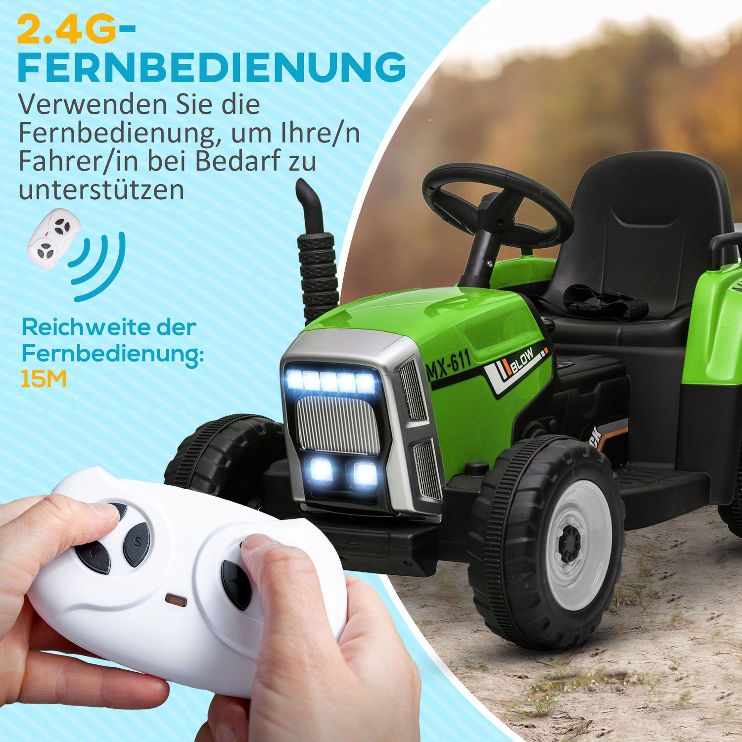Elektrisk åktraktor för barn med släp och fjärrkontroll