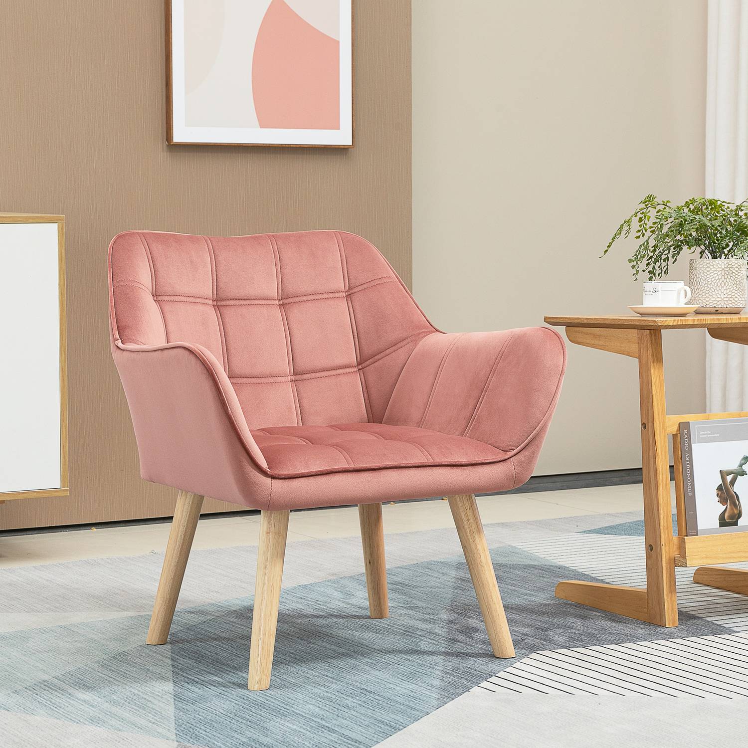 Skandinavisk sammetsfåtölj med upphöjda ben – 68,5 x 61 x 72,5 cm