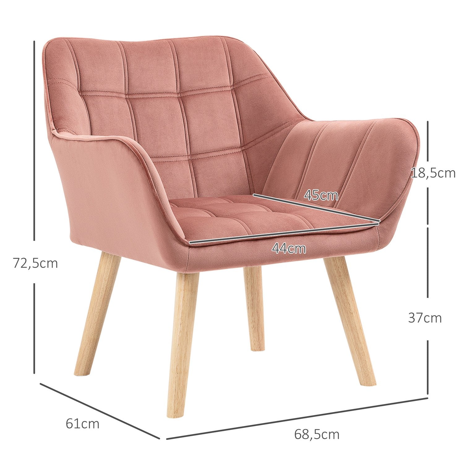 Skandinavisk sammetsfåtölj med upphöjda ben – 68,5 x 61 x 72,5 cm