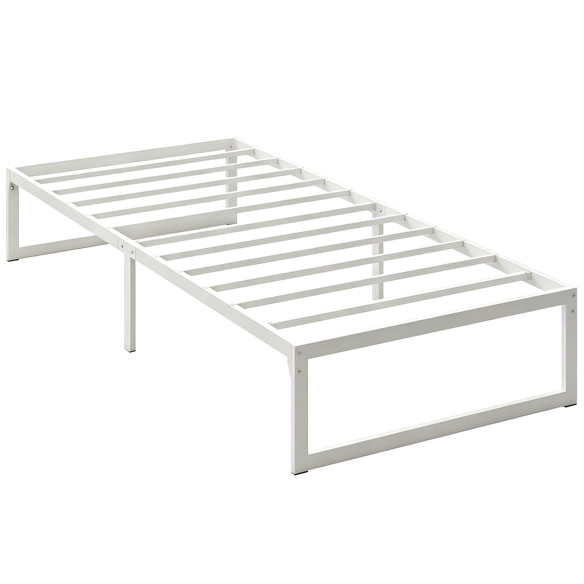 Enkeltseng i metall med oppbevaring, 90 x 200 cm, hvit