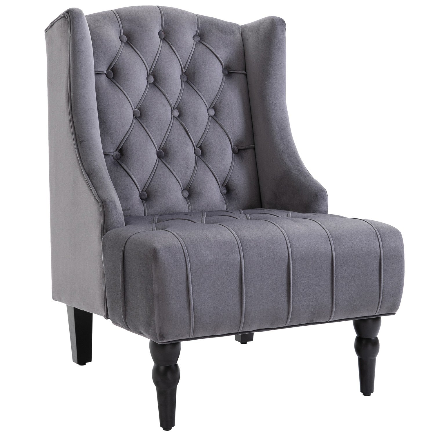 Grey Velvet Tufted Wing Chair – Bekväm avkopplingssits