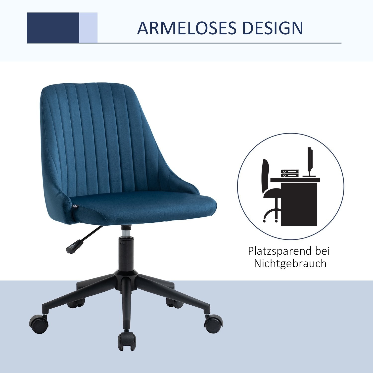 Kontorstol Dreiestol Skrivebordsstol Ergonomisk linjedesign Høydejusterbar 360° Roterbar fløyel Glatt polyesterblå 50 X 58 X 77-85 Cm