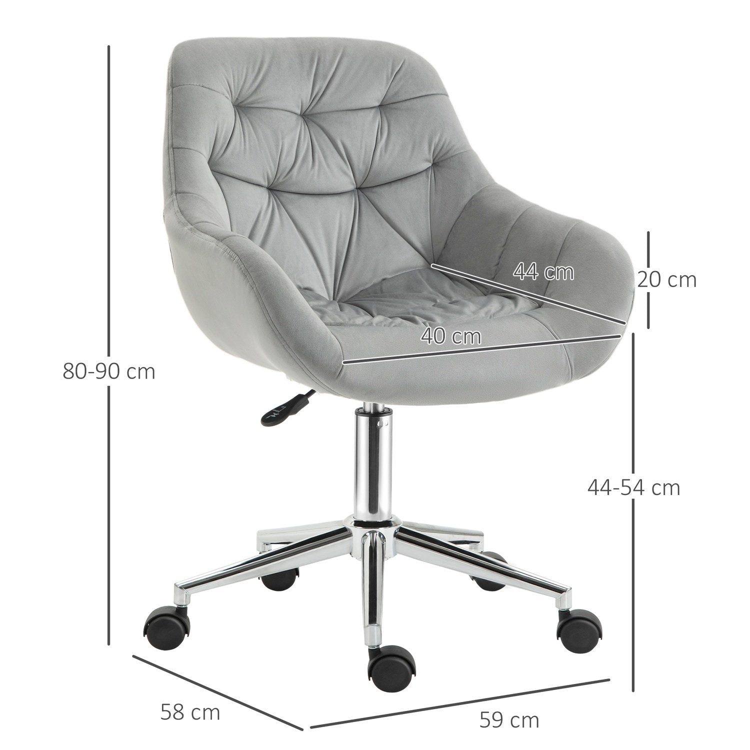 Executive Chair Kontorstol Høydejusterbar, Polyester, Skum, Metall, Nylon, Grå, 59X58X80-90Cm