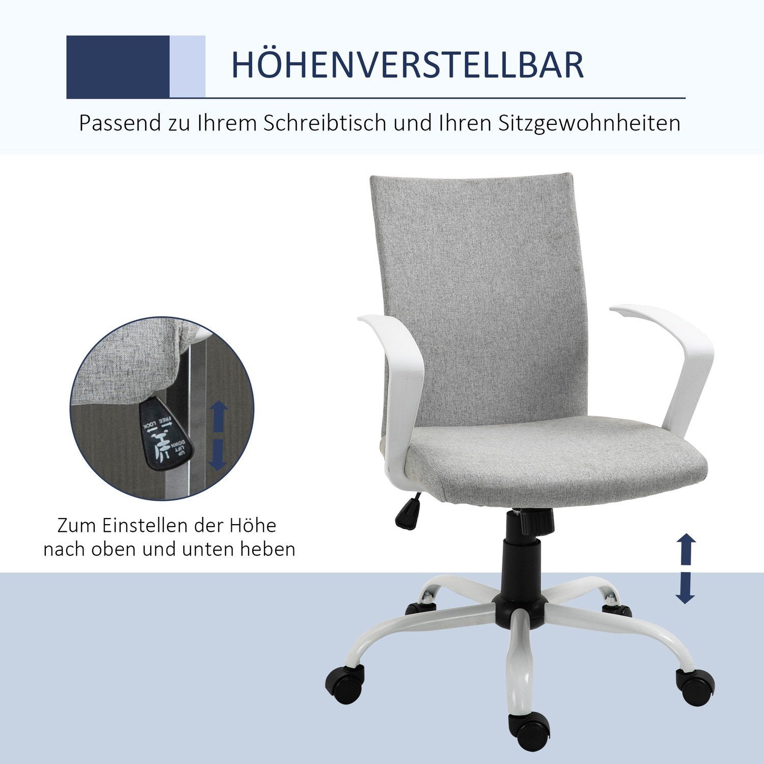 Kontorstol Skrivebordsstol med nettingryggstøtte, vippefunksjon, nakkestøtte, ergonomisk, 360° svingbare hjul, grå, 61X61X89-99Cm