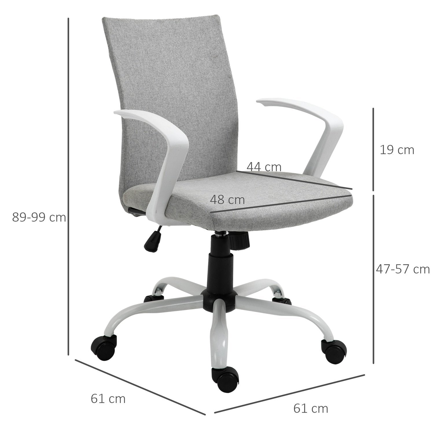 Kontorstol Skrivebordsstol med nettingryggstøtte, vippefunksjon, nakkestøtte, ergonomisk, 360° svingbare hjul, grå, 61X61X89-99Cm