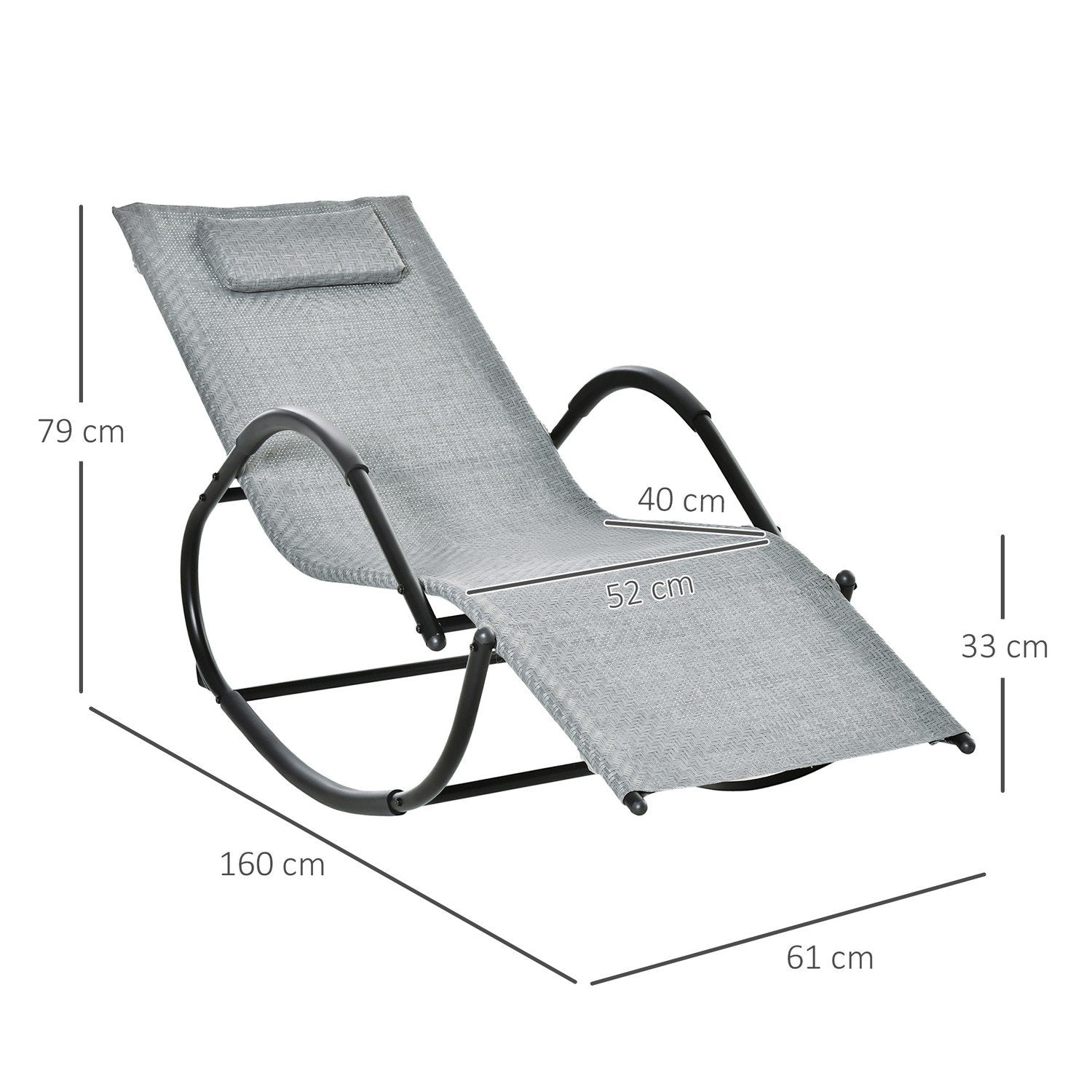 Gyngestol Gyngestol med pute Hageseng Swing Lounger Holder opptil 160 kg Textline Grå 61 X 160 X 79 Cm