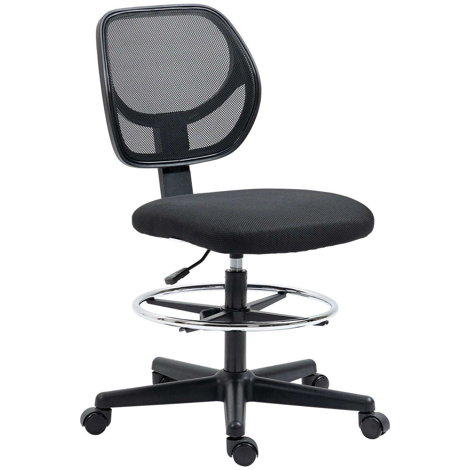 Kontorstol Ergonomisk svingstol med justerbar fotring, høydejusterbar 93-113 cm, hjul, svart