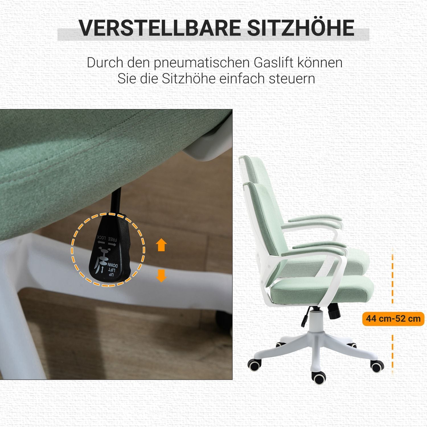 Kontorstol Skrivebordsstol med vippefunksjon Ryggstøtte Tykk polstret Ergonomisk 360° svingbare hjul Polyester Grønn + Hvit 62X69X92-100 Cm