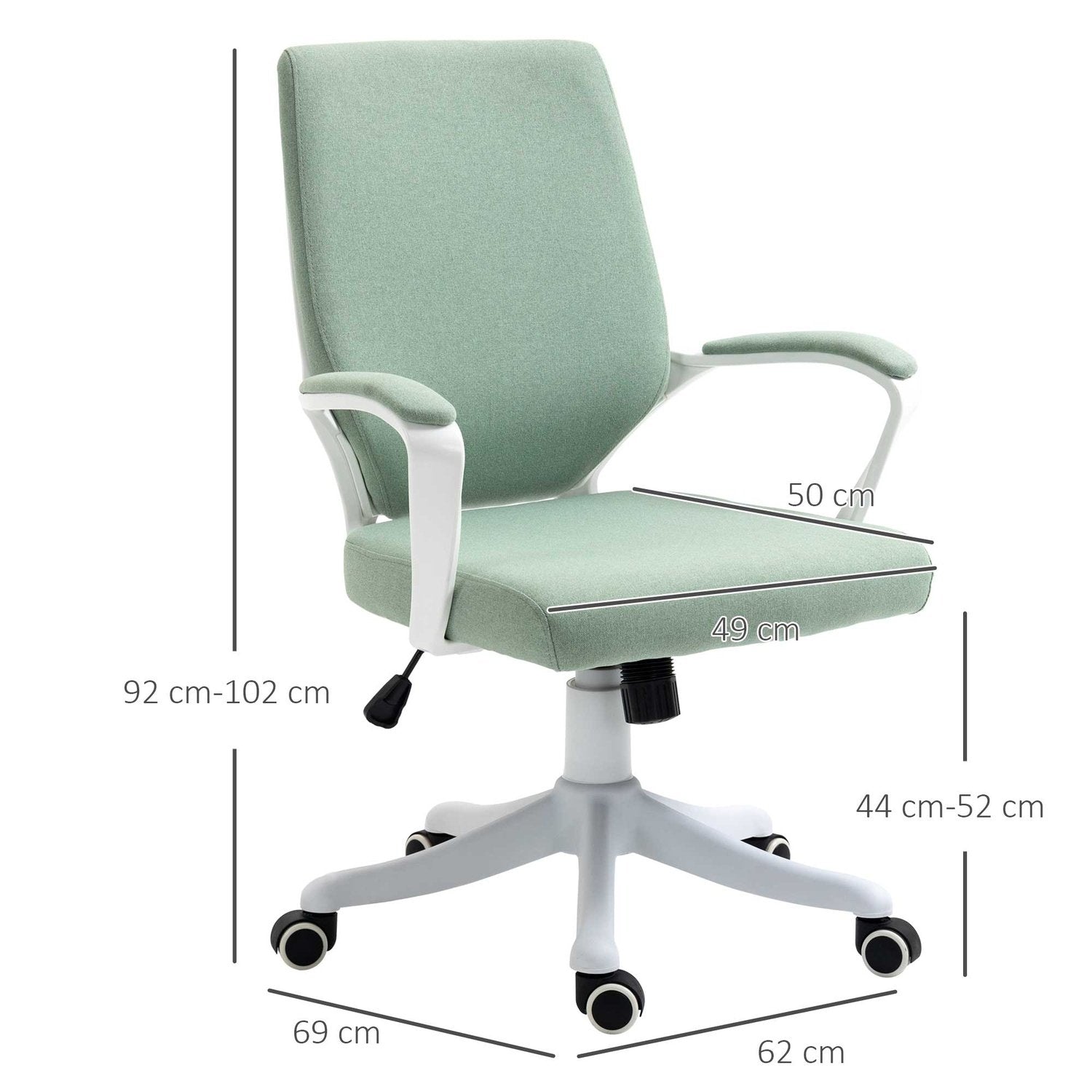 Kontorstol Skrivebordsstol med vippefunksjon Ryggstøtte Tykk polstret Ergonomisk 360° svingbare hjul Polyester Grønn + Hvit 62X69X92-100 Cm