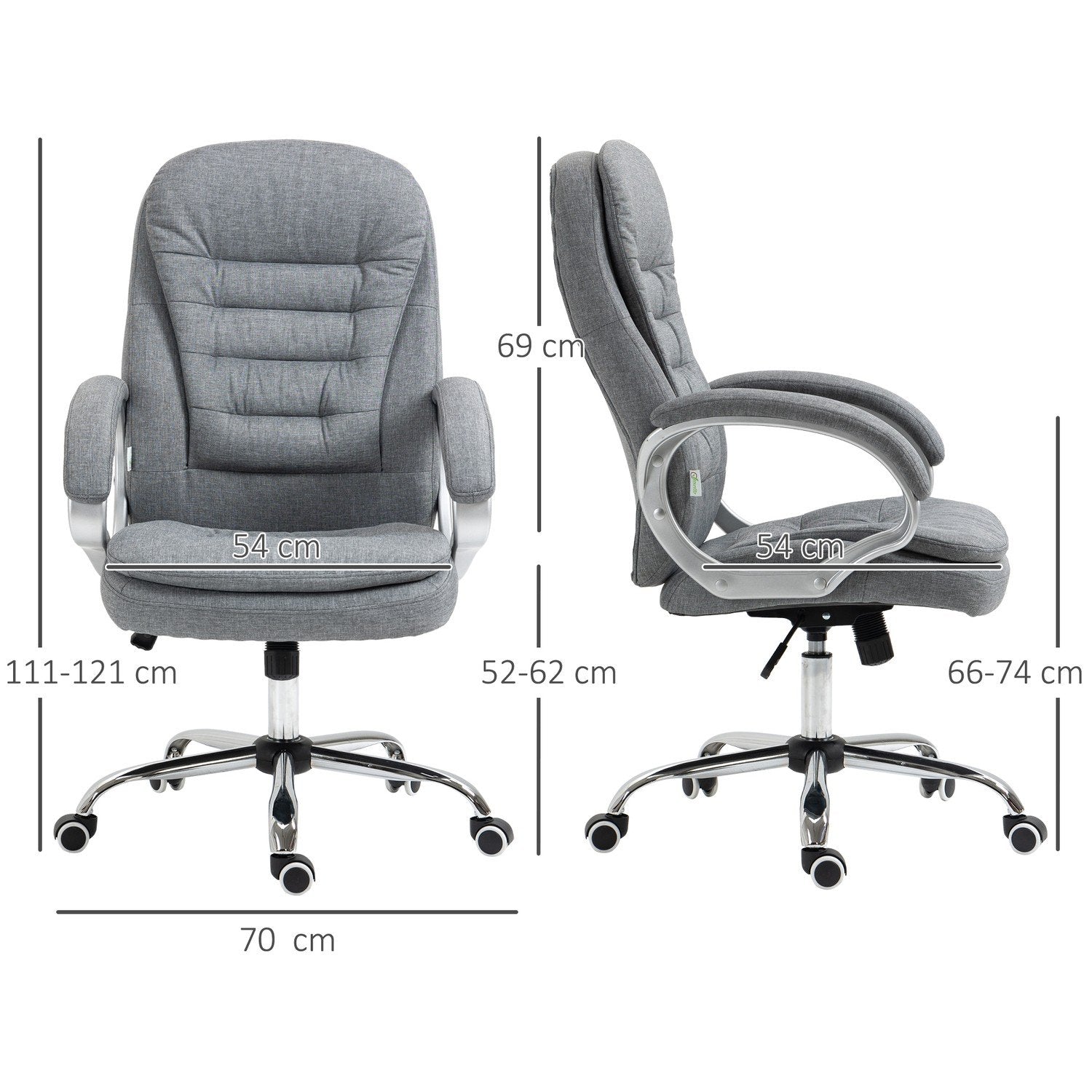 Kontorstol Arbeidsstol med 360° rotasjon, Ergonomisk, Tilt-funksjon, Heves og Senkbar, Grå Lin, 64X75X111-121 Cm