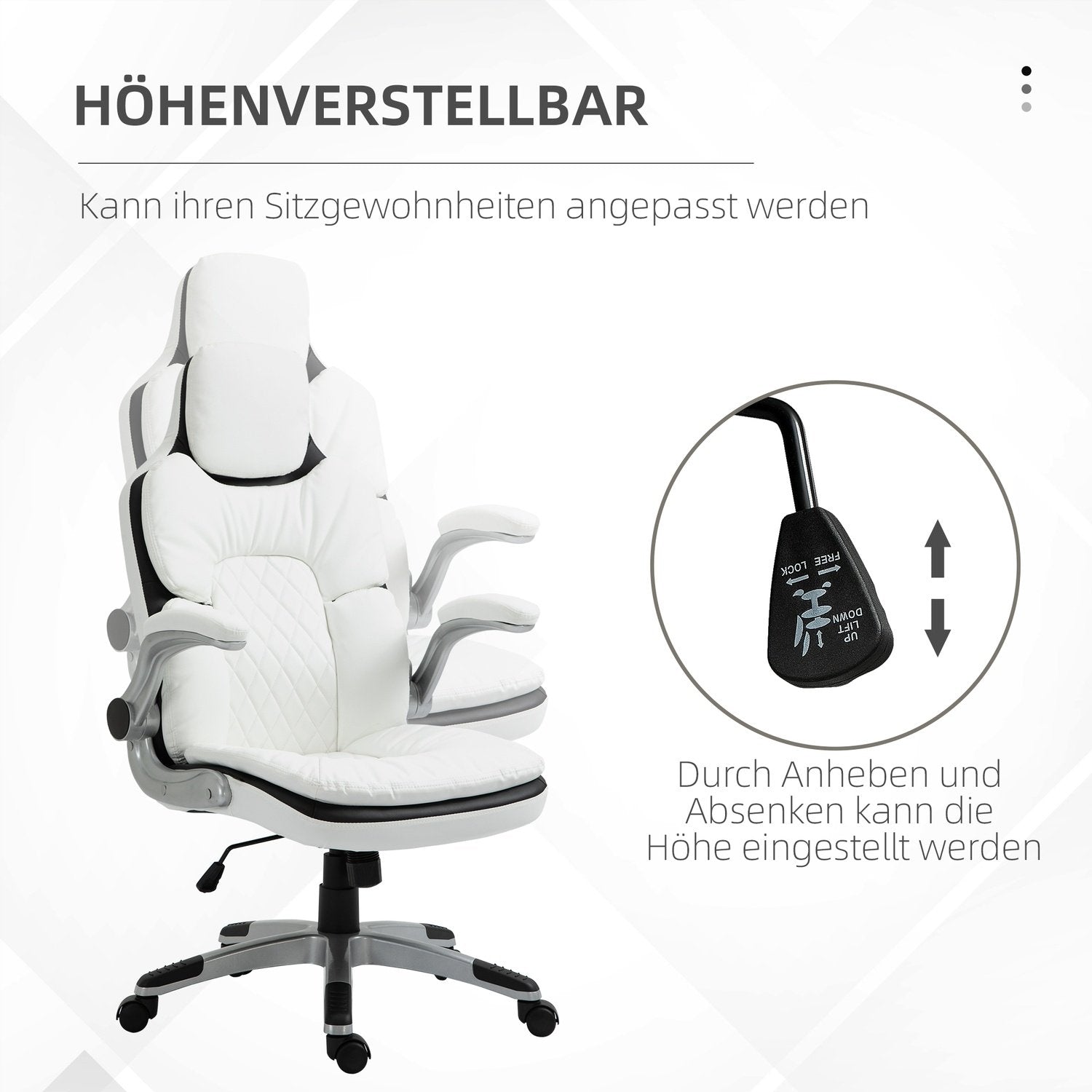 Ergonomisk kontorstol høydejusterbar, sammenleggbare armlener, vippefunksjon, 69X67X113-121cm