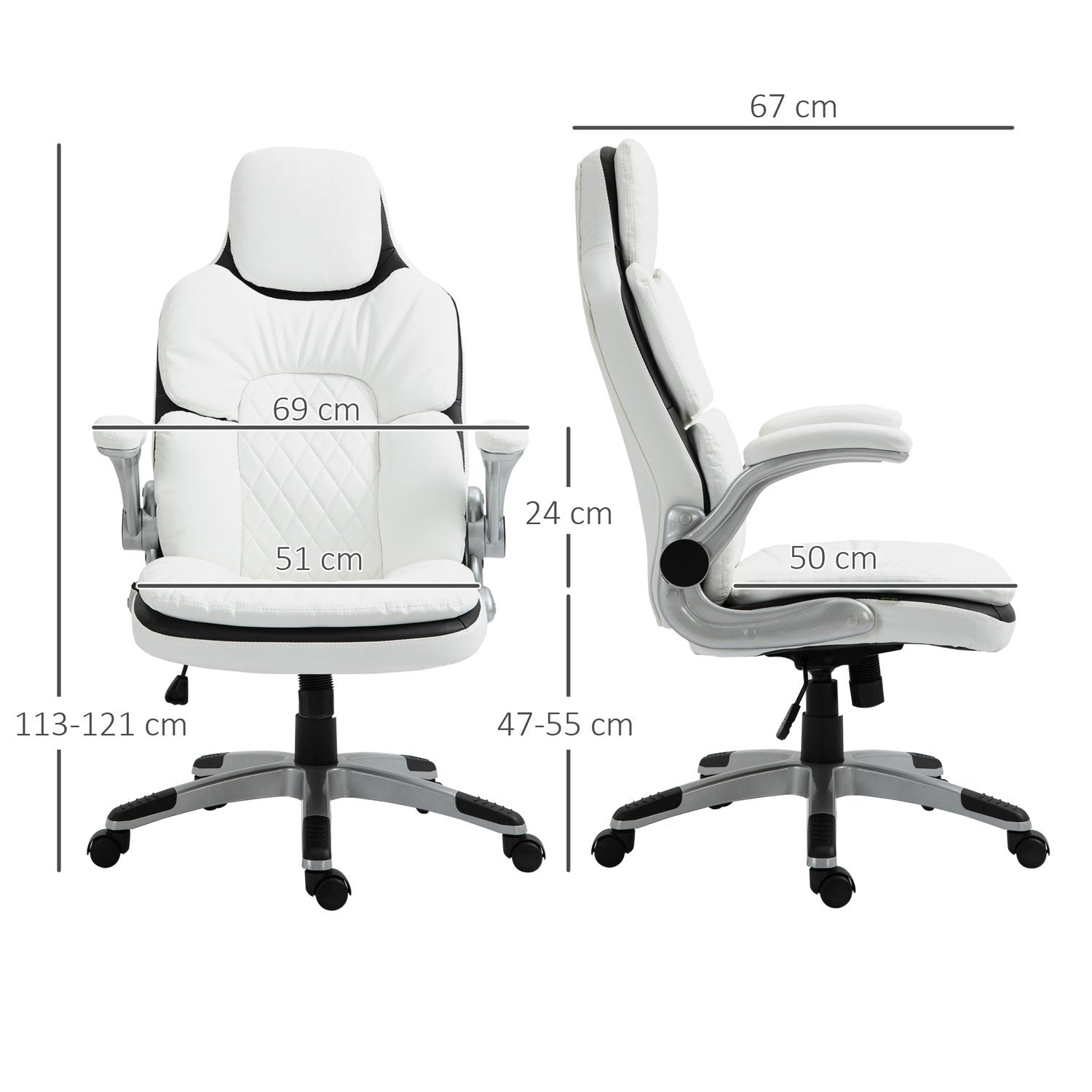 Ergonomisk kontorstol høydejusterbar, sammenleggbare armlener, vippefunksjon, 69X67X113-121cm