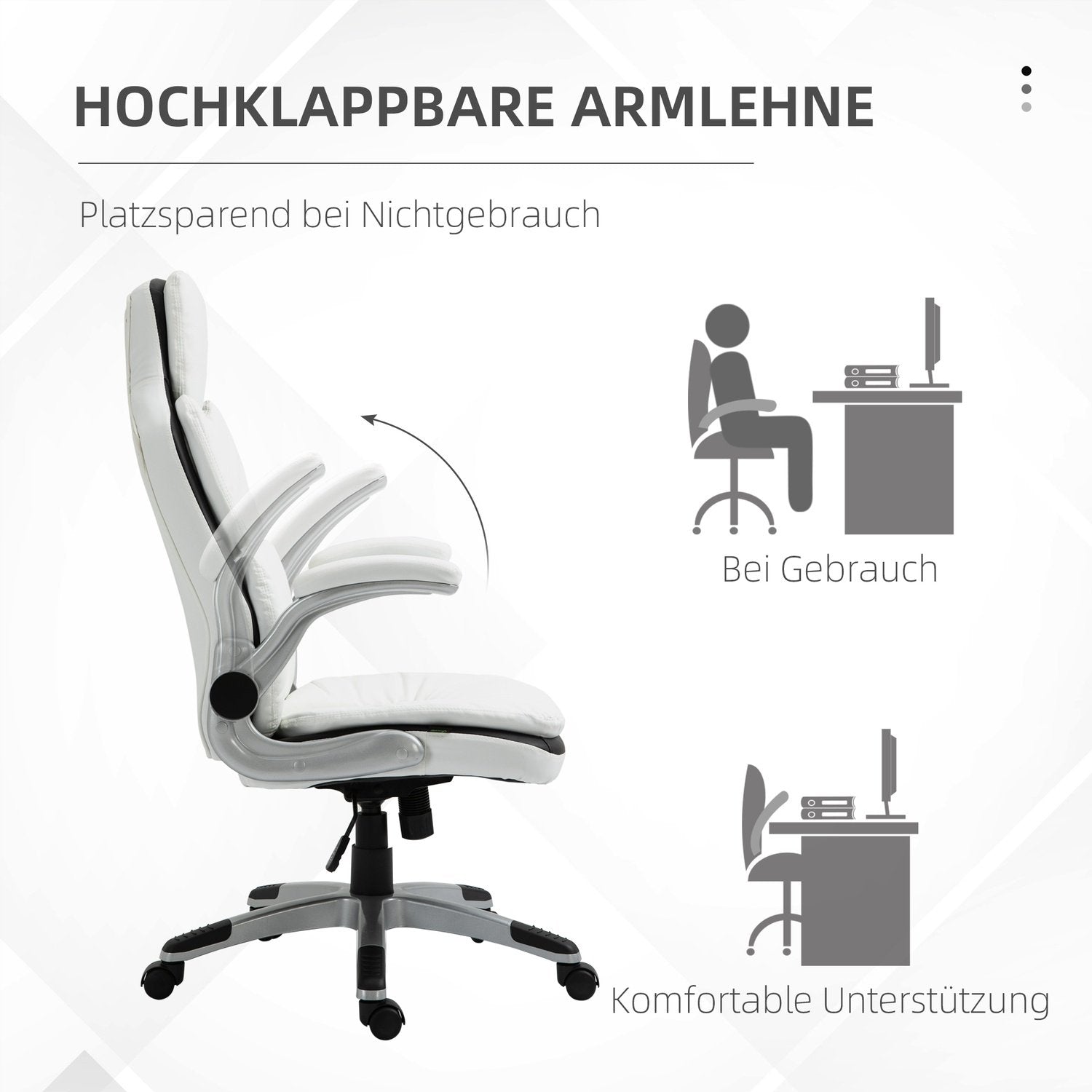 Ergonomisk kontorstol høydejusterbar, sammenleggbare armlener, vippefunksjon, 69X67X113-121cm