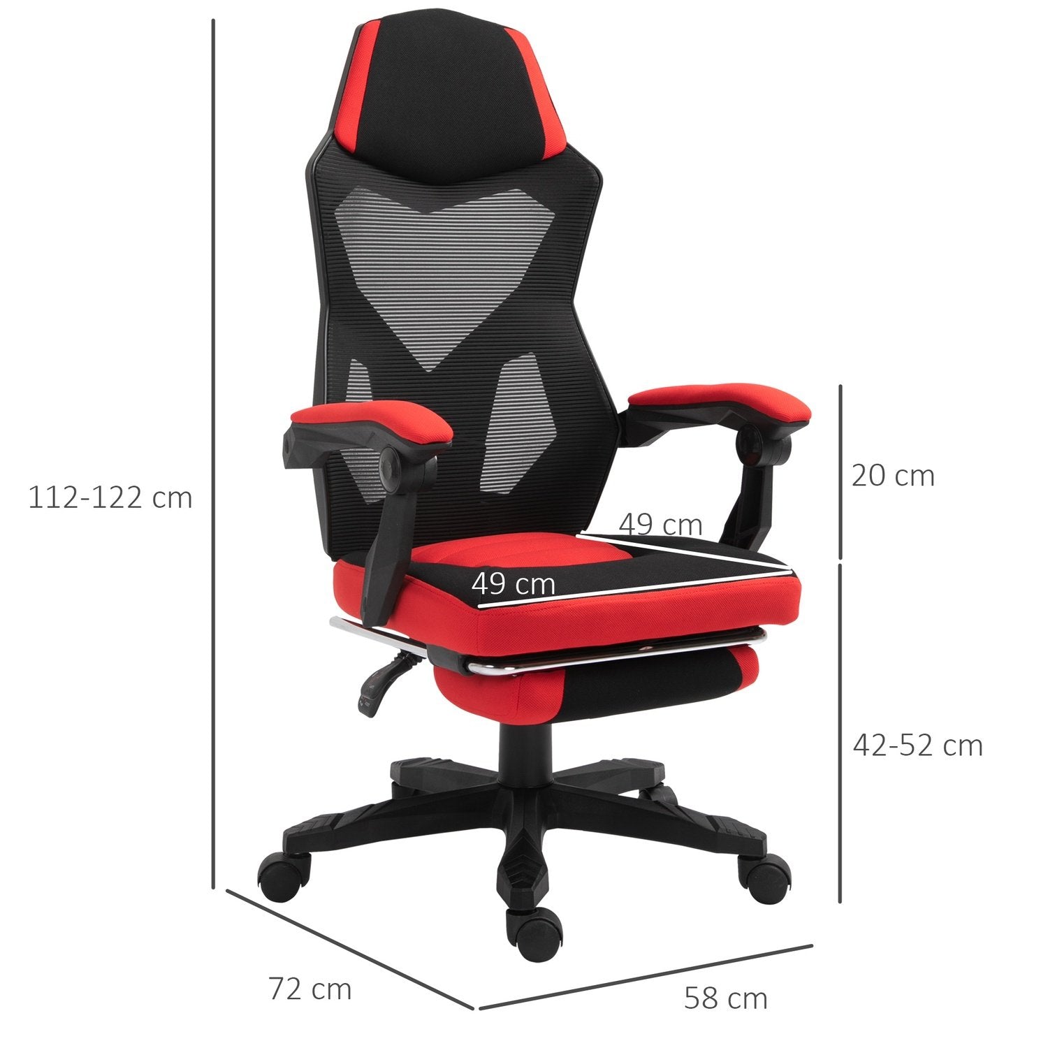 Gaming Stol Skrivebordsstol Ergonomisk kontorstol Med Fotstøtte Høydejusterbar Polyester Svart + Rød 58 X 72 X 112-122 Cm