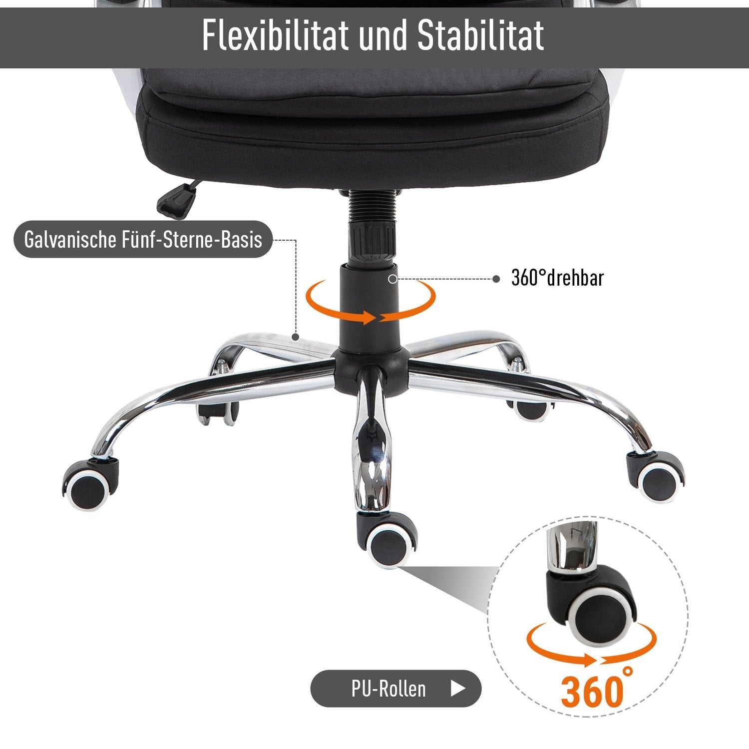 Kontorstol Skrivebordsstol med 360° rotasjon, ergonomisk, vippefunksjon, høydejusterbar, svart lin, 64X75X111-121 cm