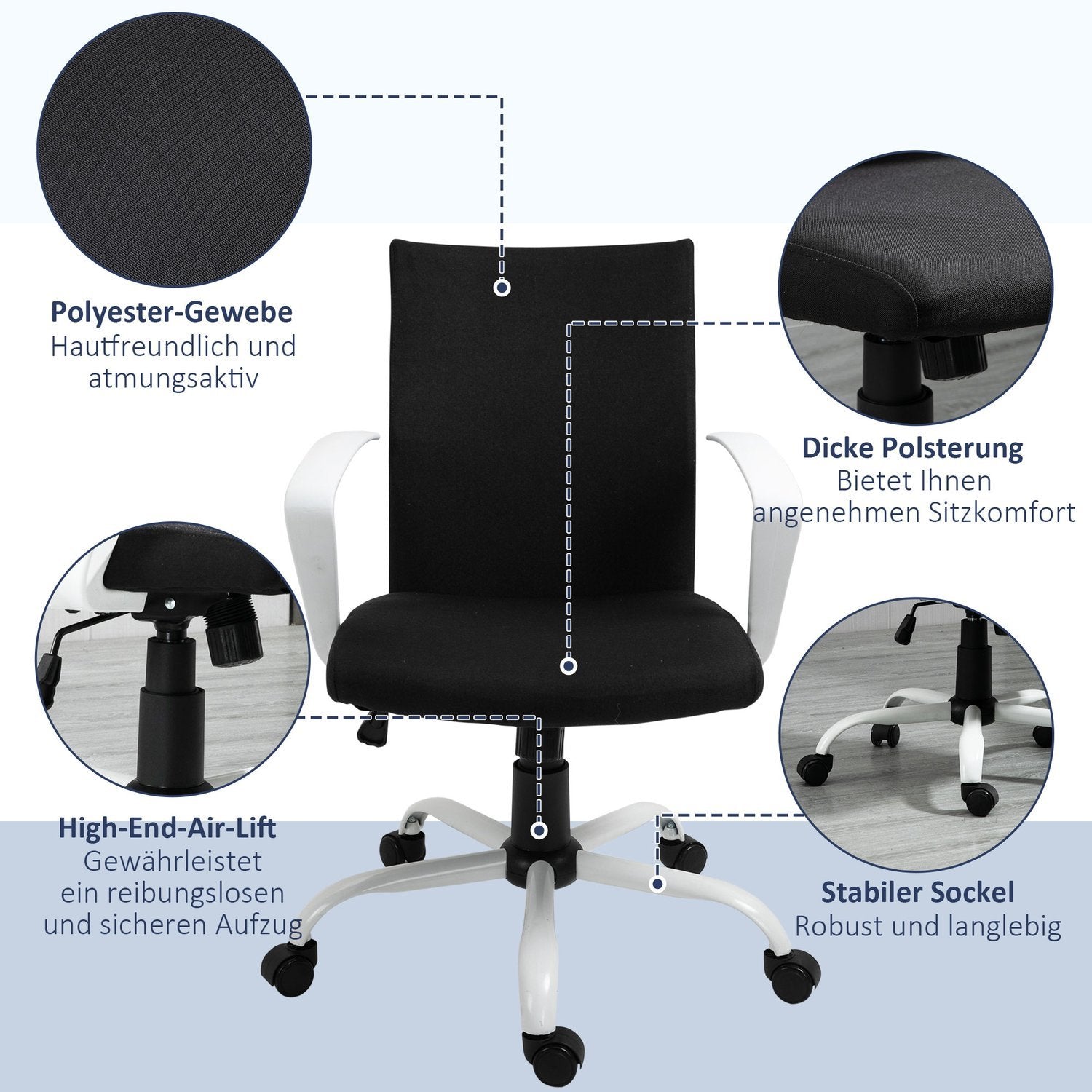 Kontorstol Skrivebordsstol Nettingryggstøtte med tiltfunksjon Nakkestøtte Ergonomisk 360° svingbare hjul Skum Nylon Svart 61X61X89-99Cm