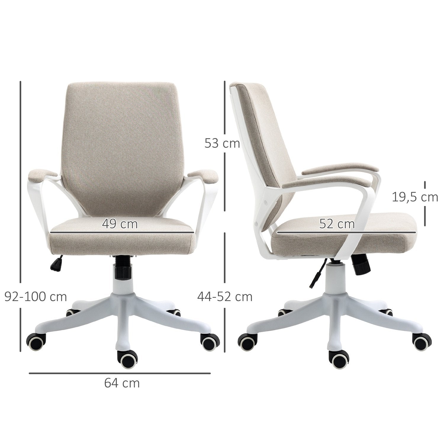 Kontorstol Skrivebordsstol med vippefunksjon Ryggstøtte Høydejusterbar tykt polstret Ergonomisk 360° svingbare hjul 62X69X92-100 Cm