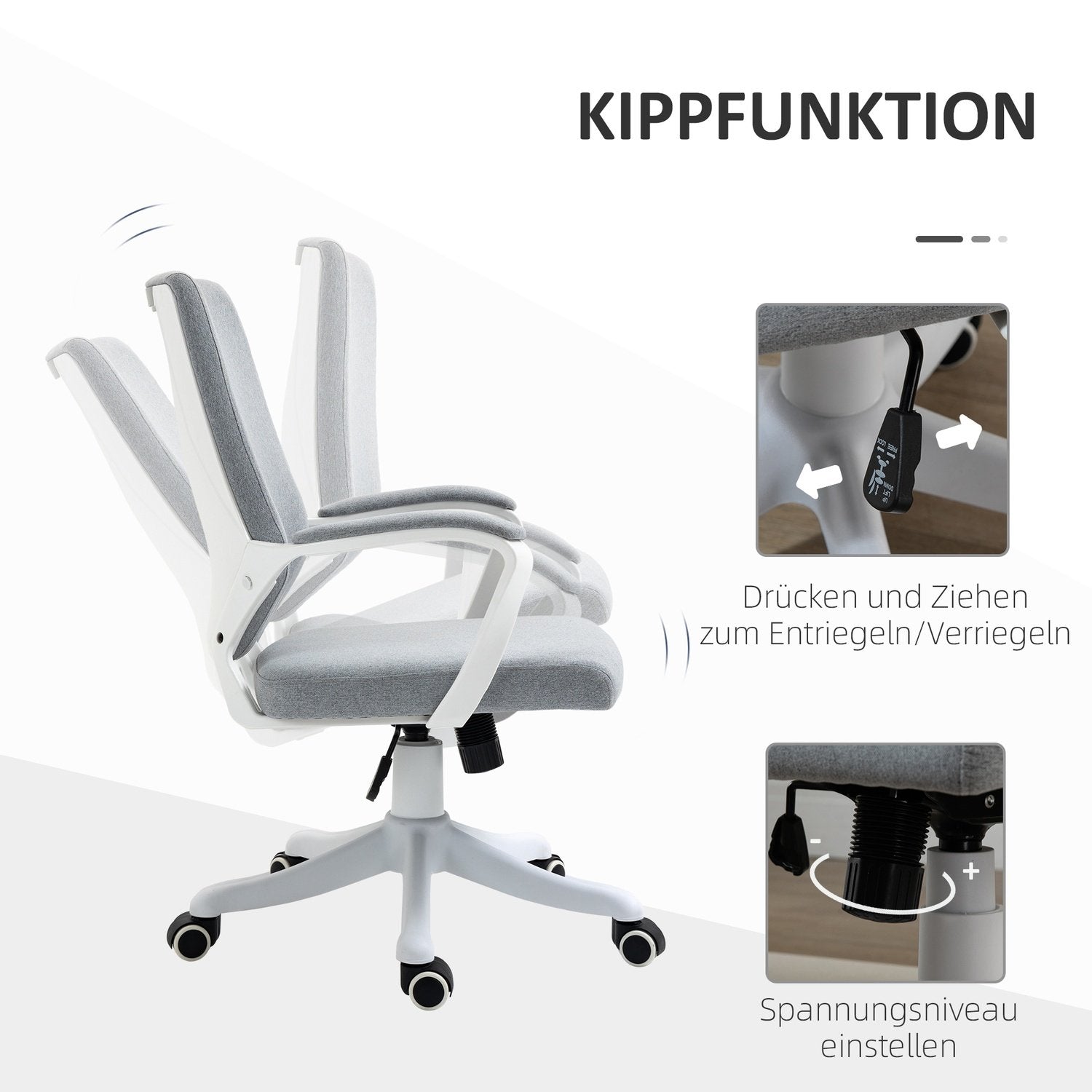 Kontorstol Skrivebordsstol med vippefunksjon Ryggstøtte Høydejusterbar tykt polstret Ergonomisk 360° svingbare hjul Polyester Nylon Pp