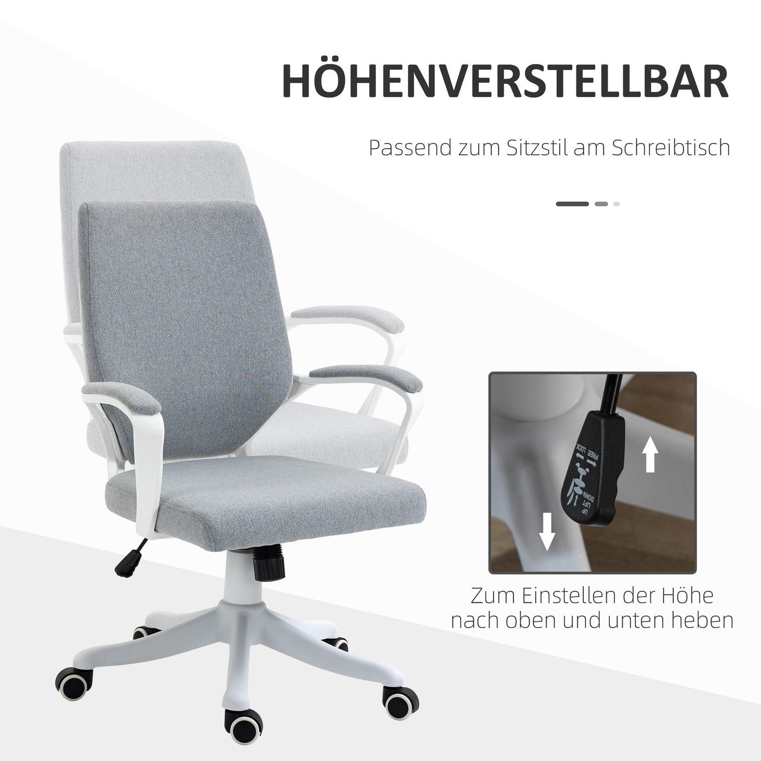 Kontorstol Skrivebordsstol med vippefunksjon Ryggstøtte Høydejusterbar tykt polstret Ergonomisk 360° svingbare hjul Polyester Nylon Pp