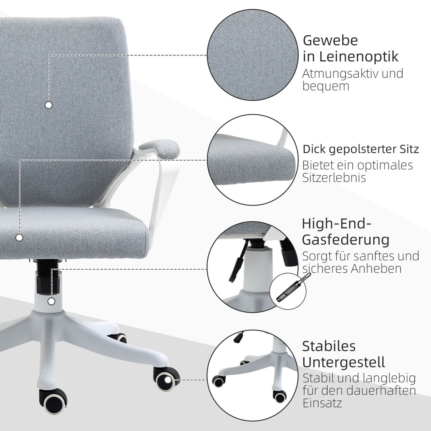 Kontorstol Skrivebordsstol med vippefunksjon Ryggstøtte Høydejusterbar tykt polstret Ergonomisk 360° svingbare hjul Polyester Nylon Pp