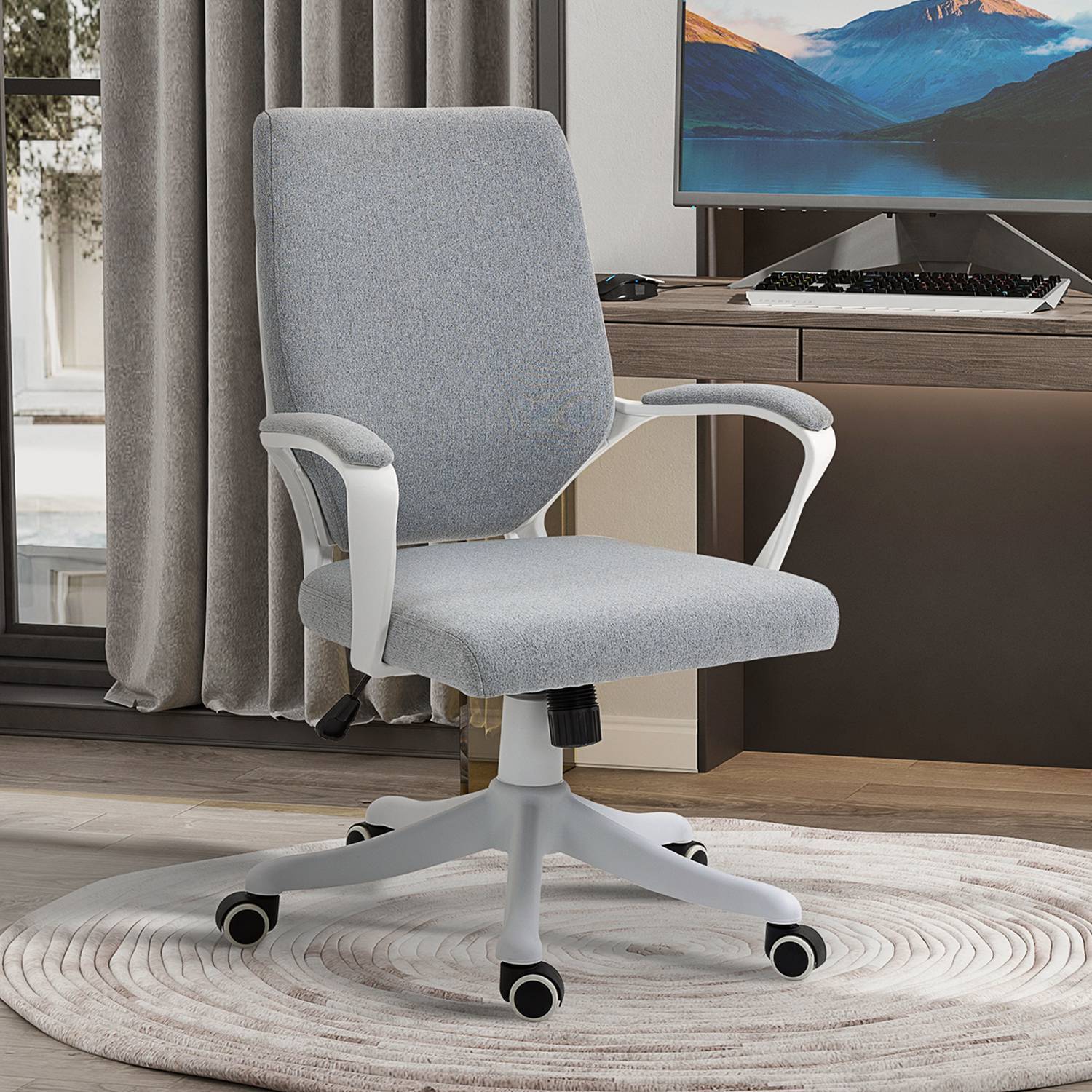 Kontorstol Skrivebordsstol med vippefunksjon Ryggstøtte Høydejusterbar tykt polstret Ergonomisk 360° svingbare hjul Polyester Nylon Pp