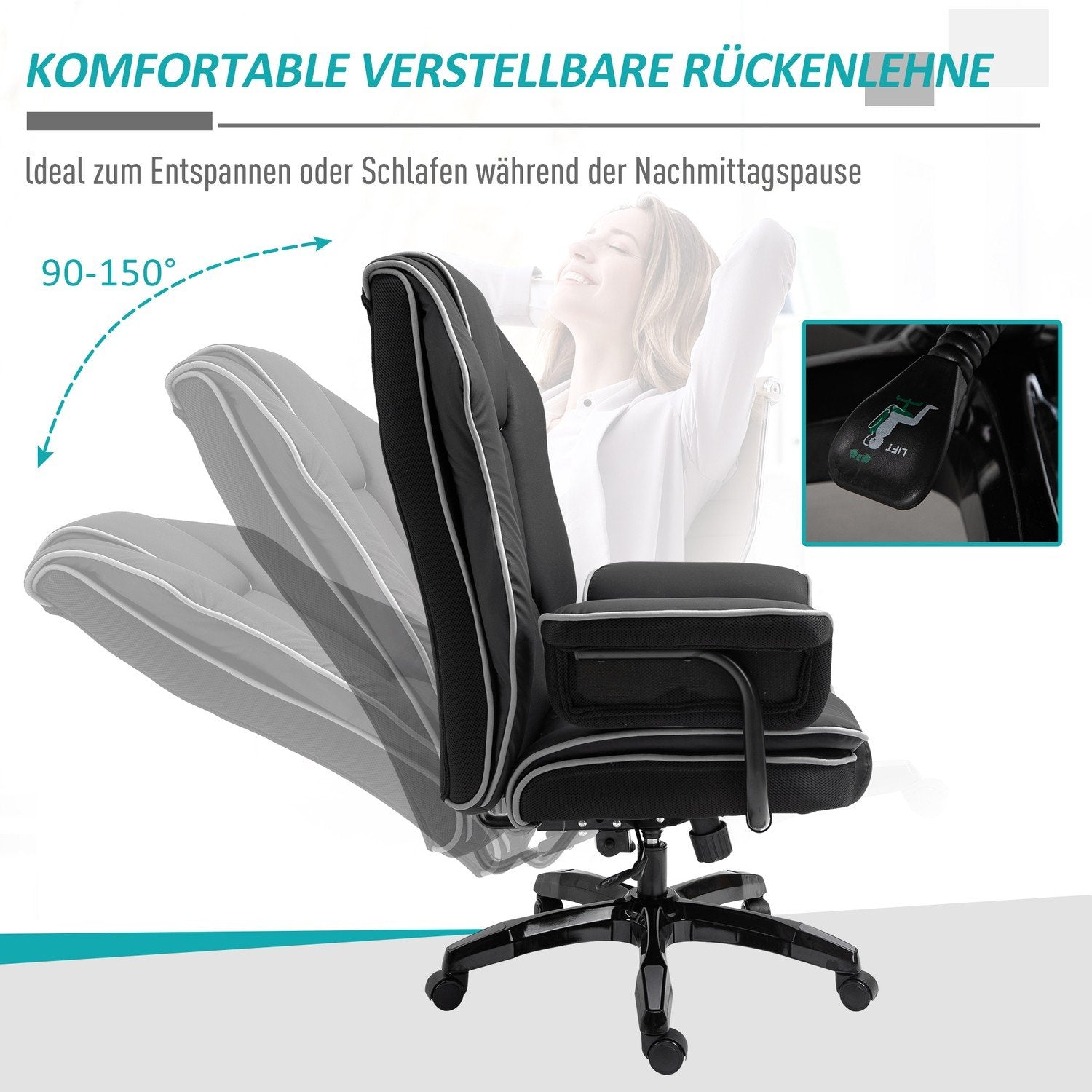 Kontorstol Skrivebordsstol Svingstol Med Armlen Høydejusterbar Ergonomisk Med Vippefunksjon Kunstskinn Svart 76X80X118-124 Cm