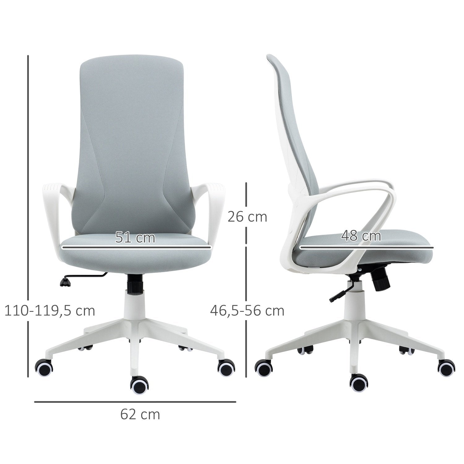 Kontorstol Gyngefunksjon, Hevet og Senket Skrivebordsstol, Ergonomisk Datastol, Svingbar, Stretch Stoff, Lys Grå