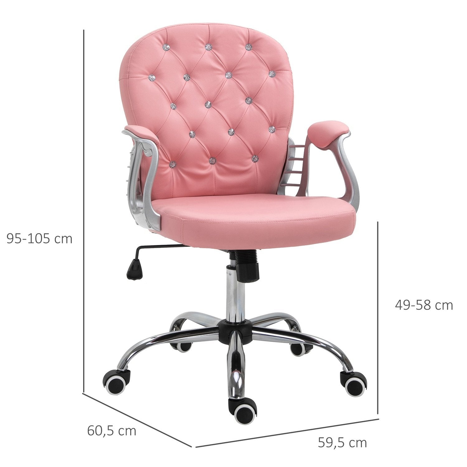 Kontorstol Executive Chair Ergonomisk polstret ryggstøtte, rosa, Pu, 59,5 X 60,5 95-105 Cm